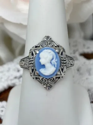 Cameo Ring | Blue Lady, Silver Filigree, Art Deco Jewelry, Cleopatra D209