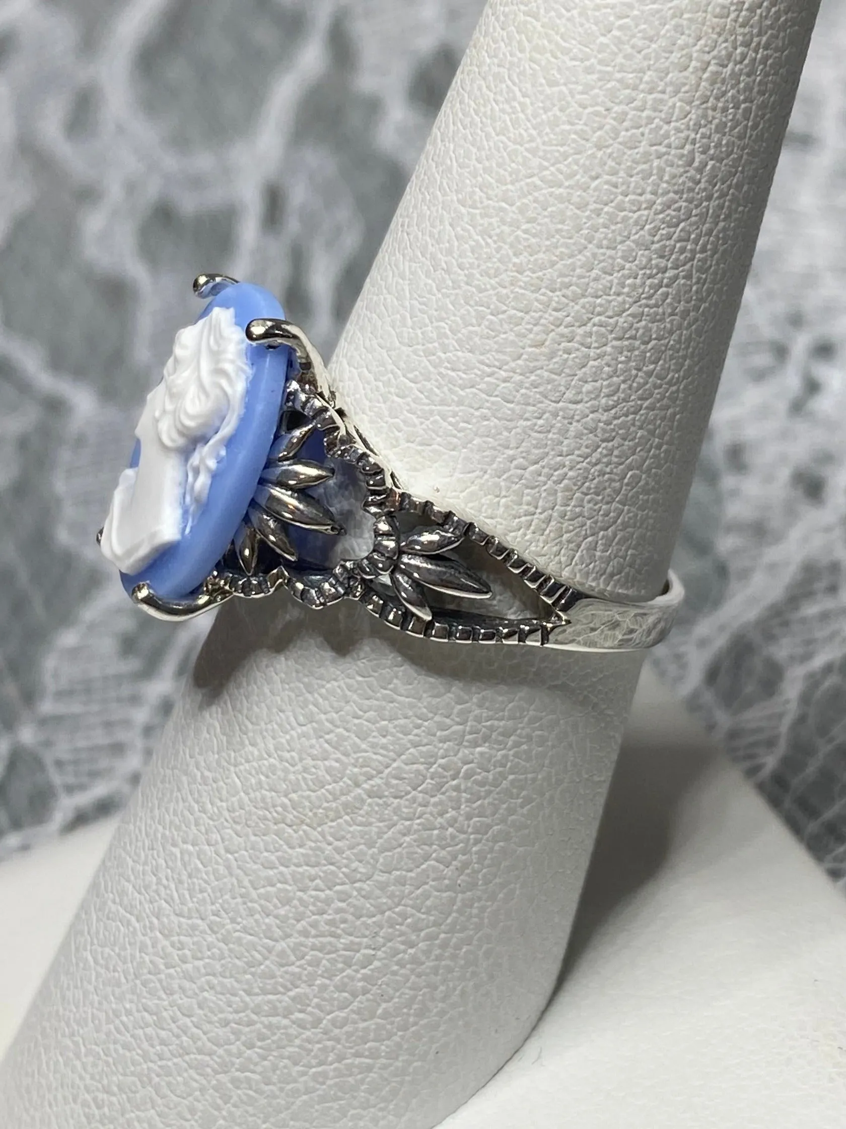 Cameo Ring | Blue Lady, Silver Filigree, Victorian Gothic Jewelry, Ace D92
