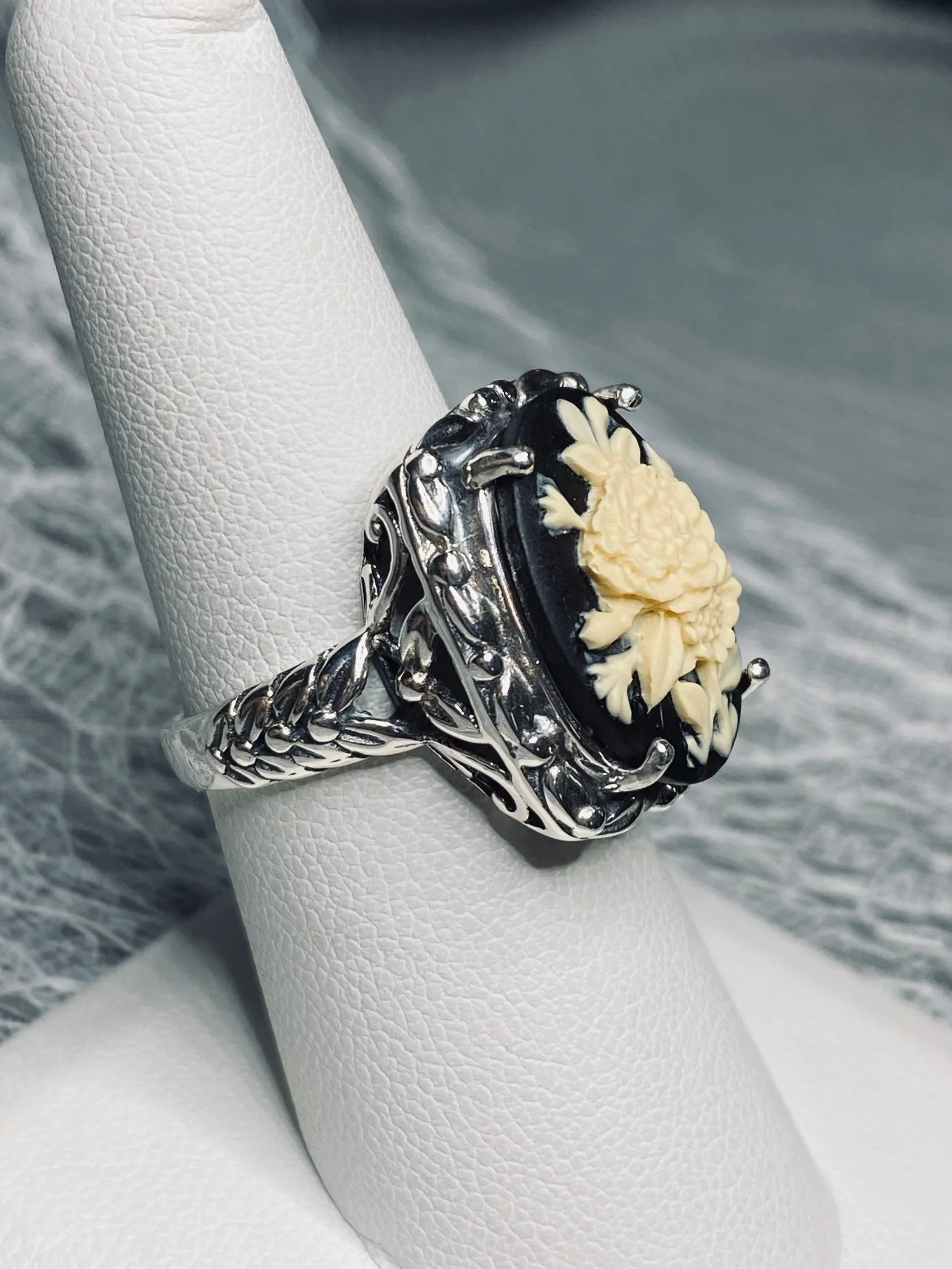 Cameo Ring | Ivory Bouquet, Vintage Victorian style Jewelry, Leaf Accent D120