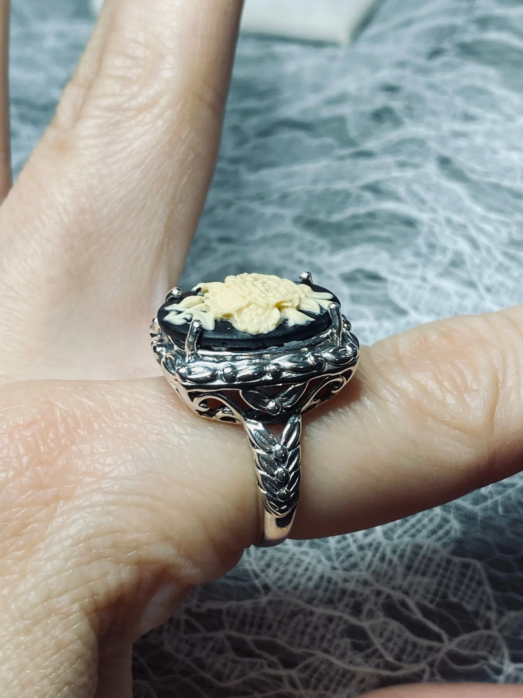 Cameo Ring | Ivory Bouquet, Vintage Victorian style Jewelry, Leaf Accent D120
