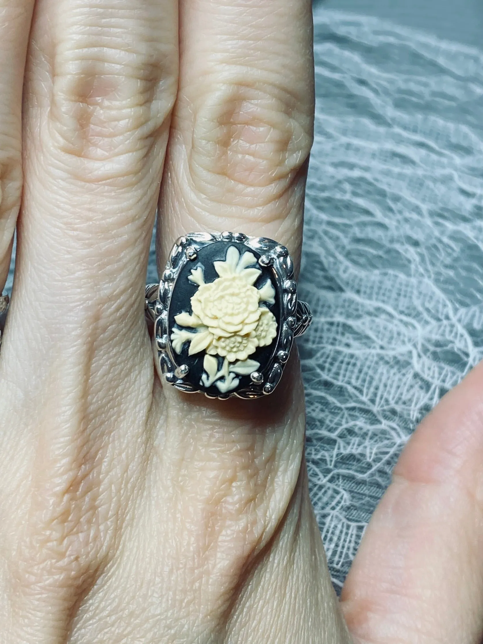 Cameo Ring | Ivory Bouquet, Vintage Victorian style Jewelry, Leaf Accent D120