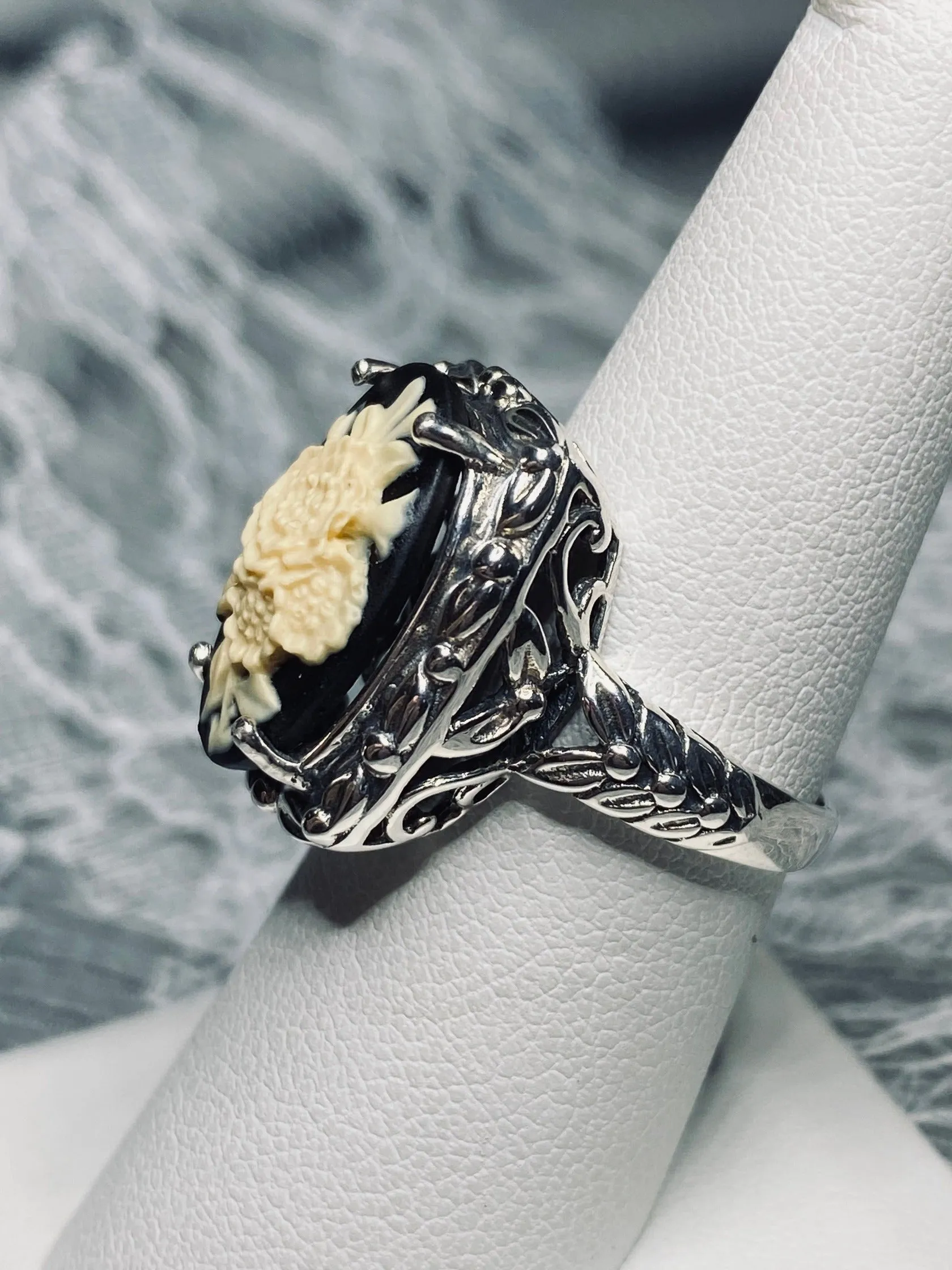 Cameo Ring | Ivory Bouquet, Vintage Victorian style Jewelry, Leaf Accent D120