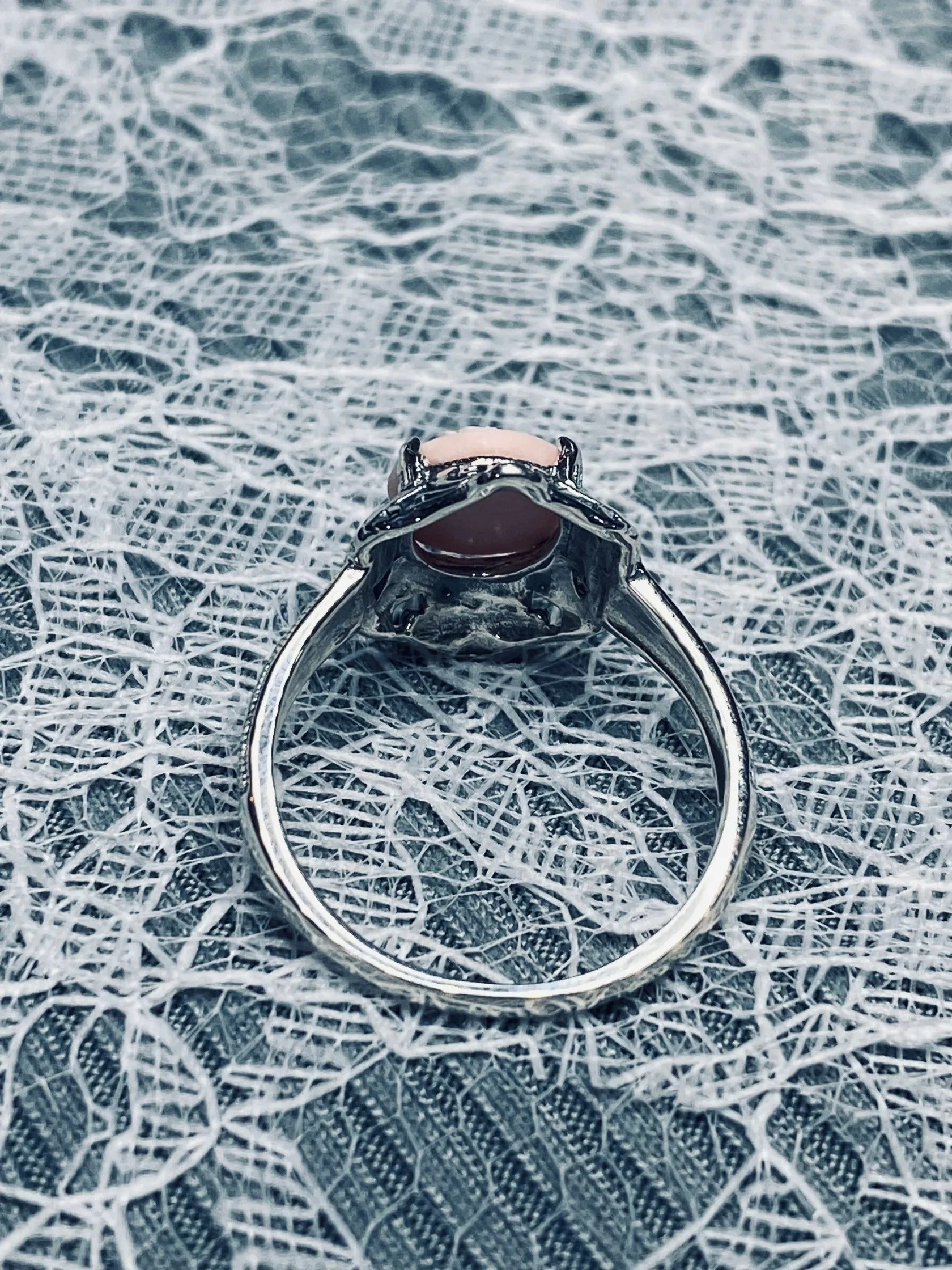 Cameo Ring | Pink & White Rose, Silver Filigree, Art Deco Jewelry, Cleopatra D209