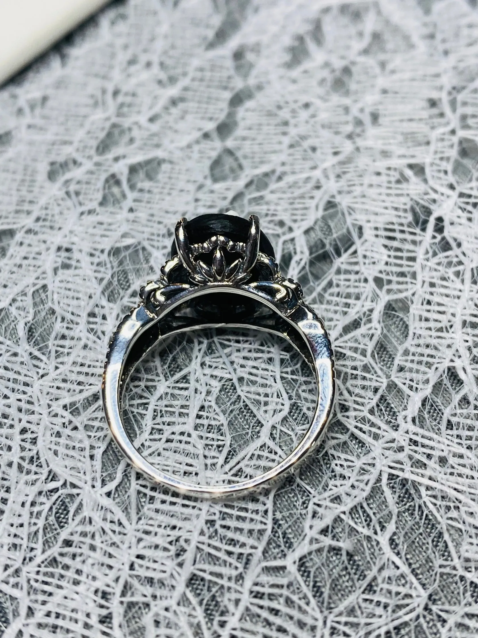 Cameo Ring | White Bell Flower, Silver Filigree, Victorian Gothic Jewelry, Ace D92