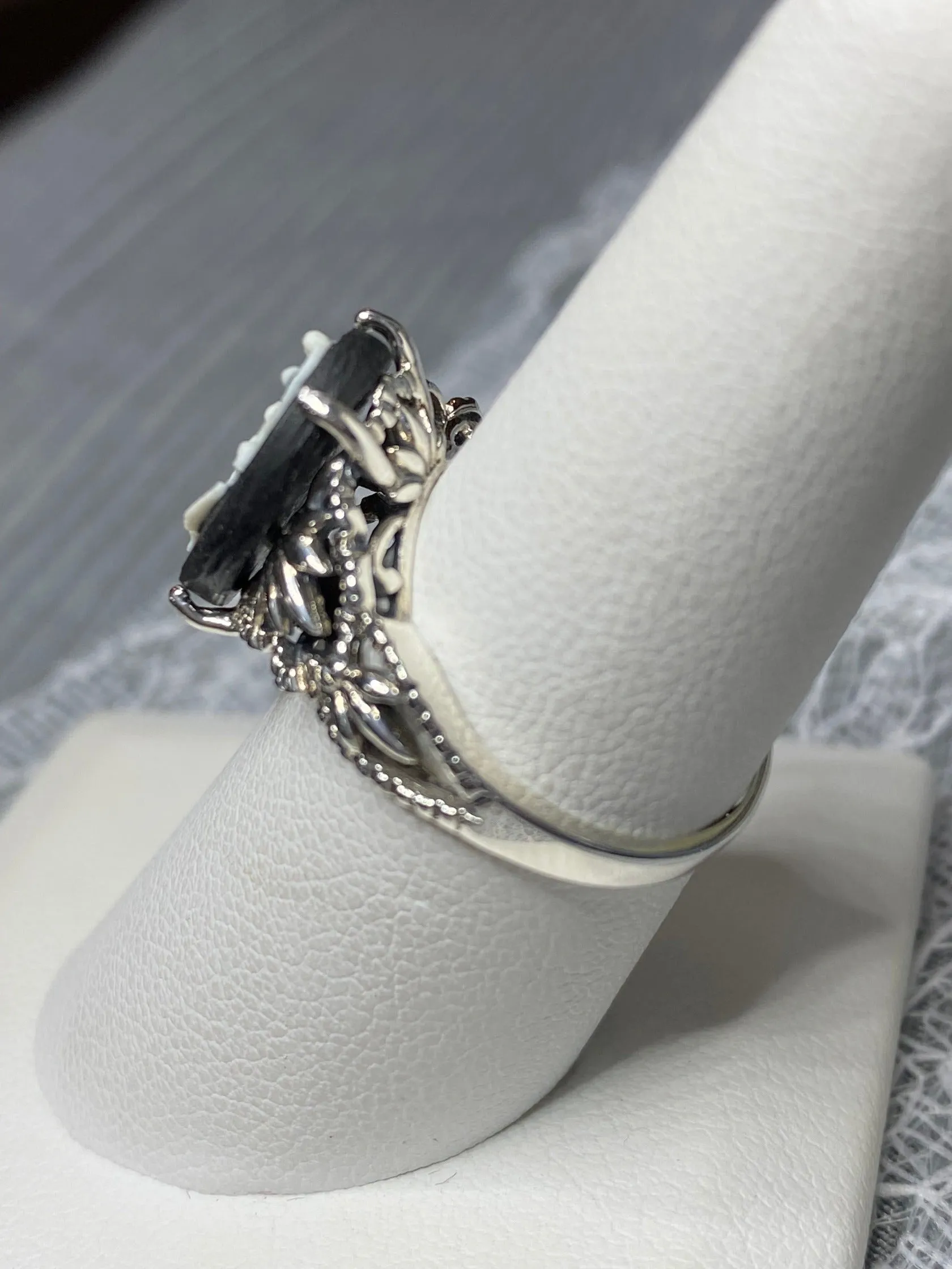 Cameo Ring | White Bell Flower, Silver Filigree, Victorian Gothic Jewelry, Ace D92
