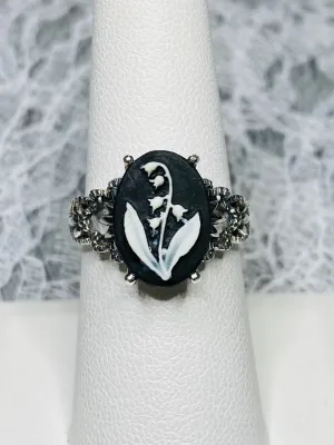 Cameo Ring | White Bell Flower, Silver Filigree, Victorian Gothic Jewelry, Ace D92