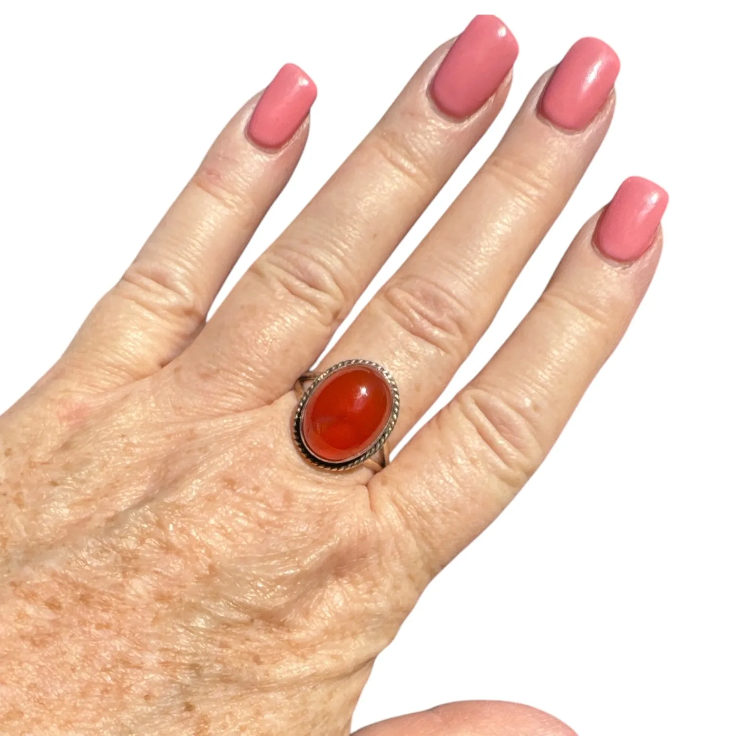Carnelian Solid 925 Sterling Silver Ring 9.5
