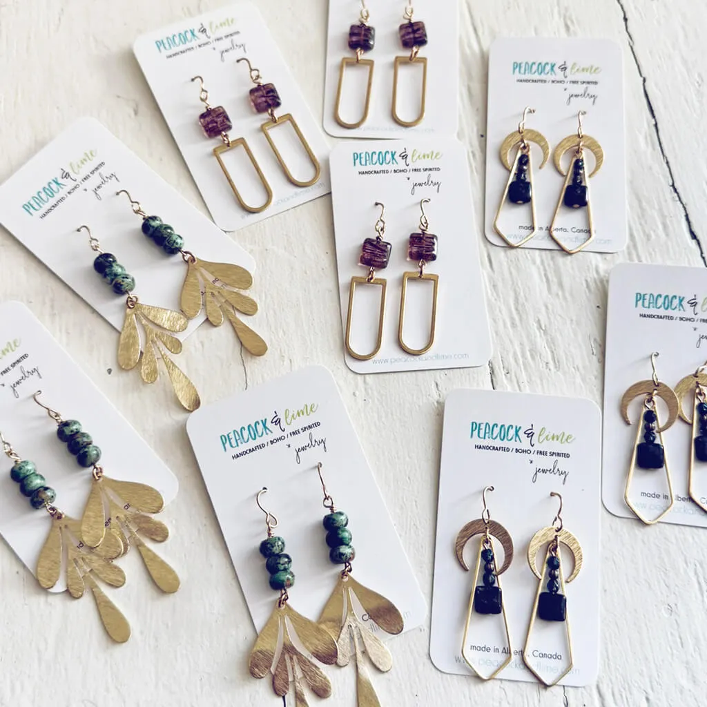 carved grape // czech glass and brass dangle earrings
