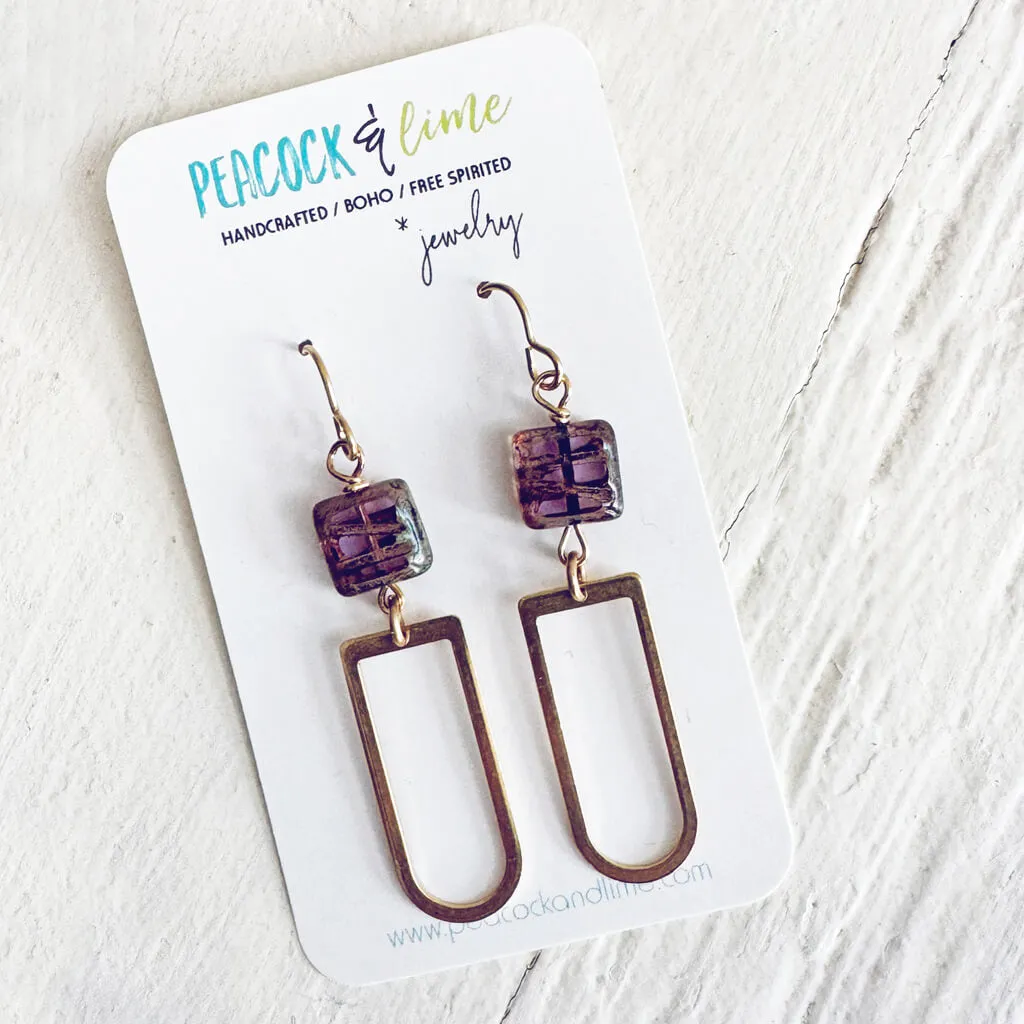 carved grape // czech glass and brass dangle earrings