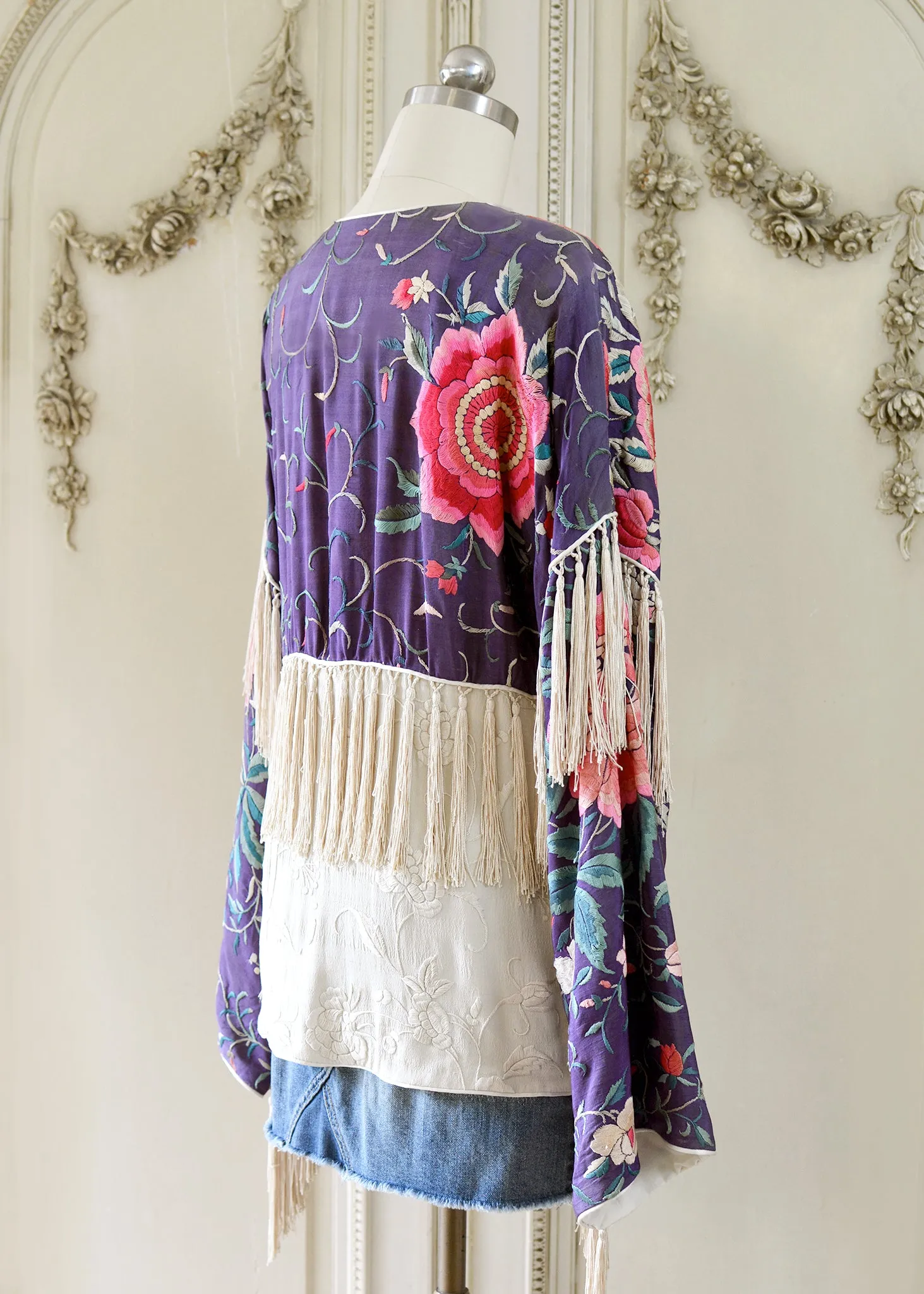 Cate Amethyst Antique Silk Crepe Jacket with Elaborate Fringe