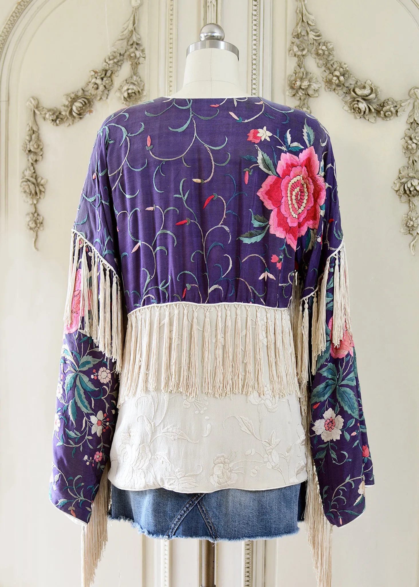 Cate Amethyst Antique Silk Crepe Jacket with Elaborate Fringe
