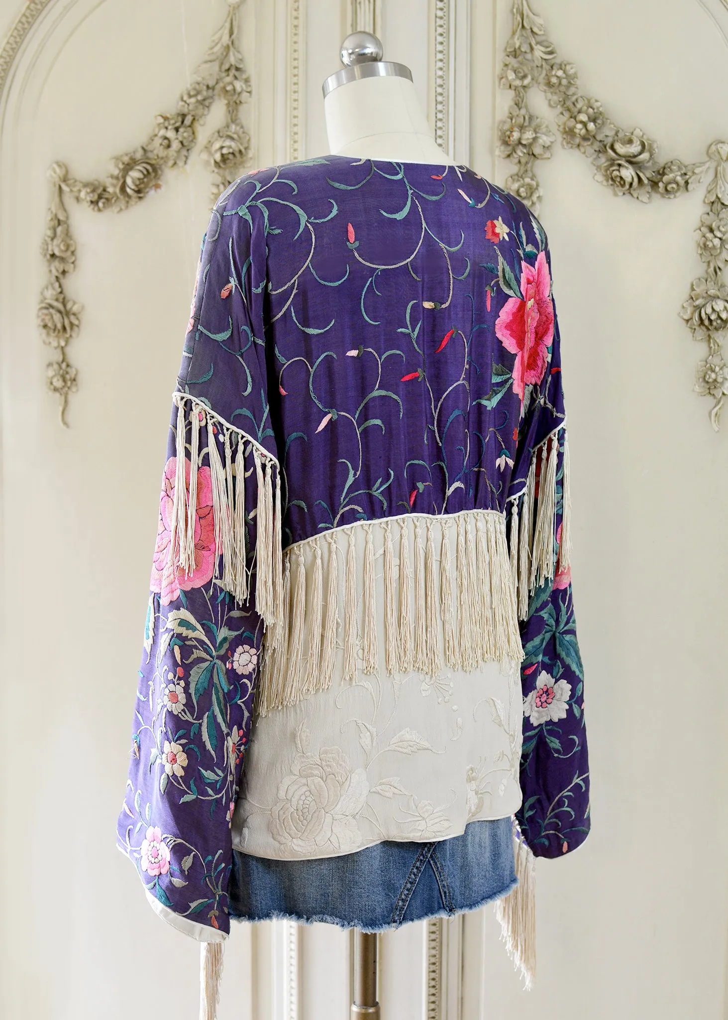 Cate Amethyst Antique Silk Crepe Jacket with Elaborate Fringe