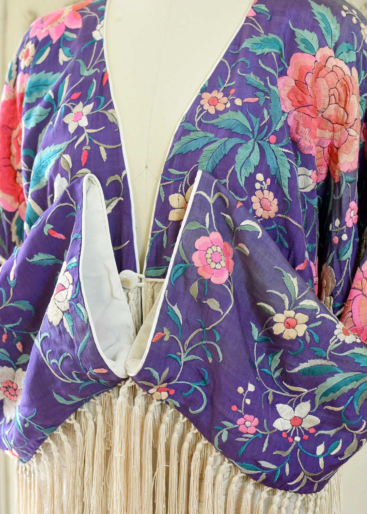 Cate Amethyst Antique Silk Crepe Jacket with Elaborate Fringe