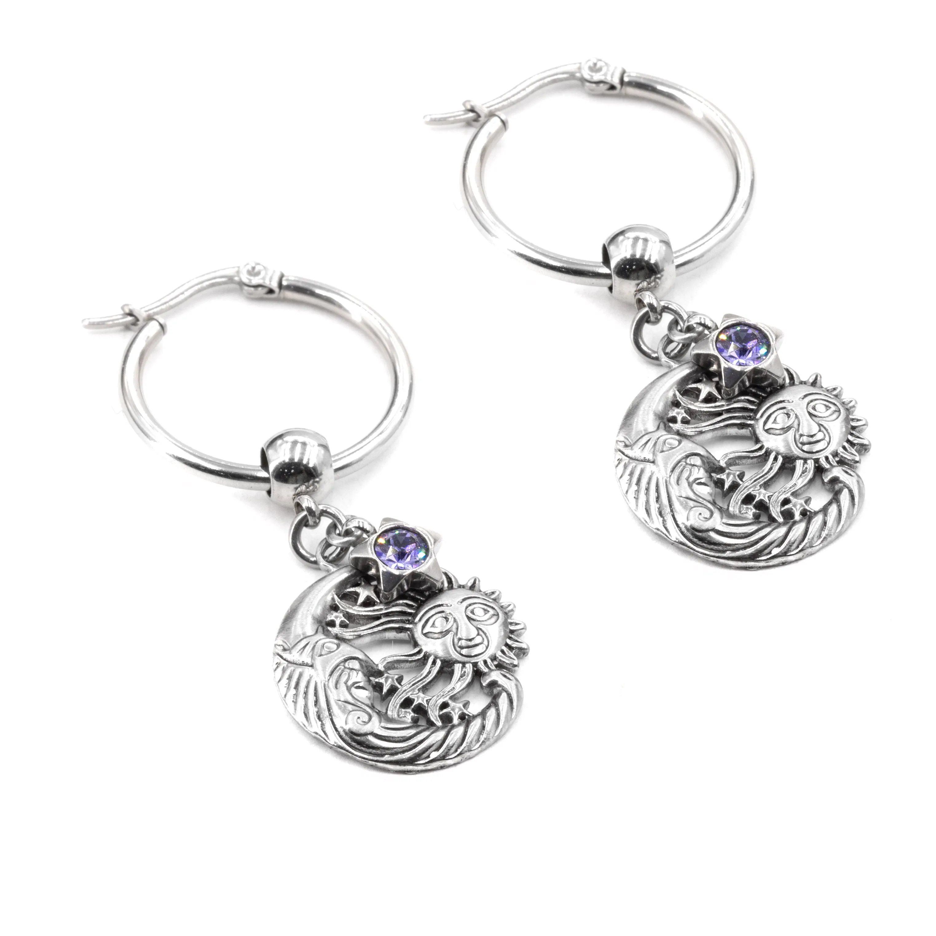Celestial Earrings, Moon, Sun and Stars
