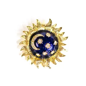 Celestial Gold and Blue Statement Brooch Pendant