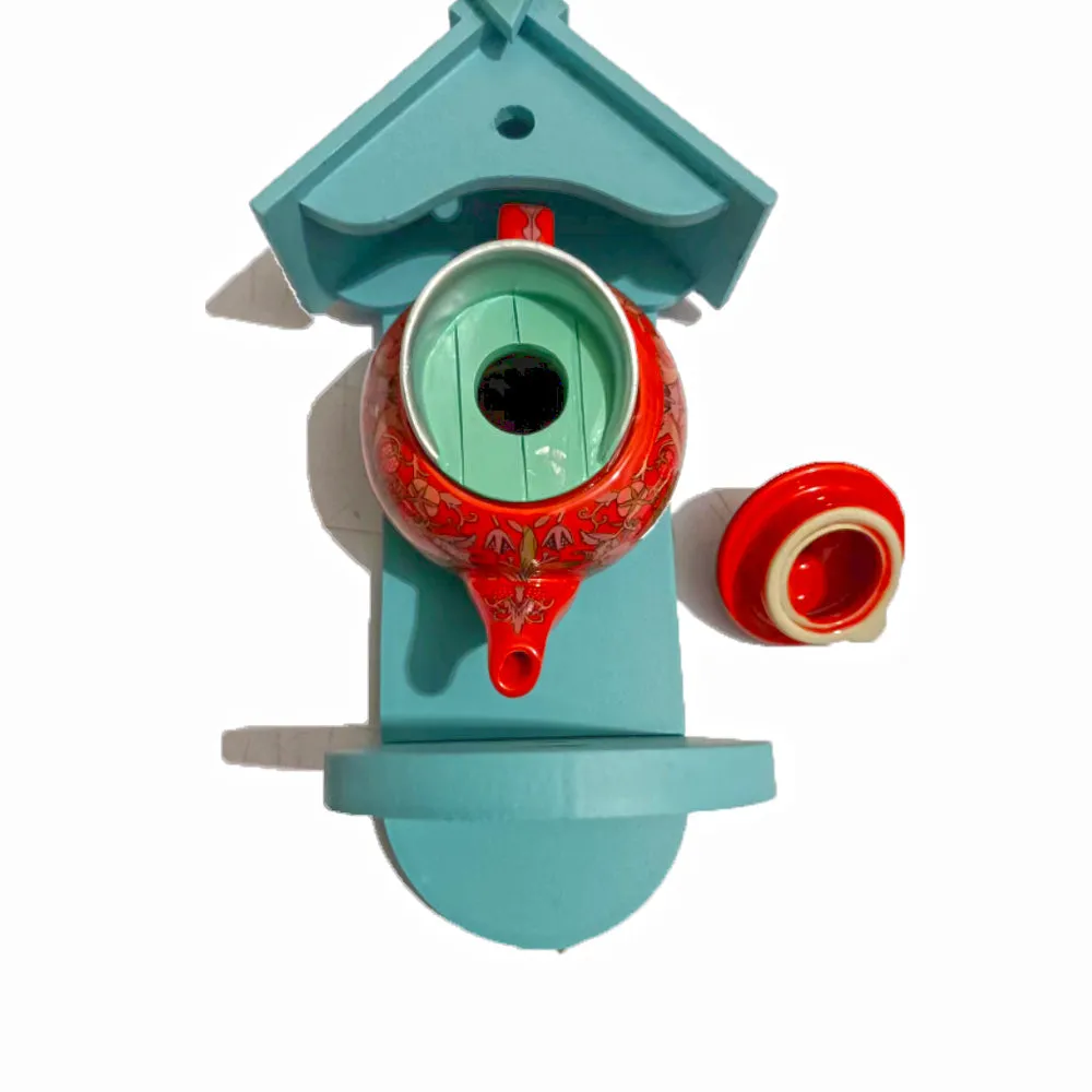 Ceramic Birdhouse & Feeder Whimsical Hanging Decoration Cute Teapot Bird House and Feeder