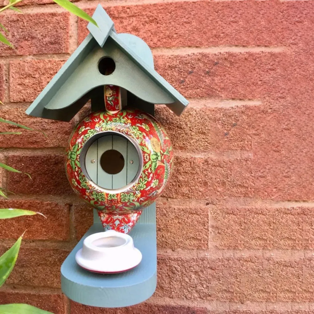 Ceramic Birdhouse & Feeder Whimsical Hanging Decoration Cute Teapot Bird House and Feeder