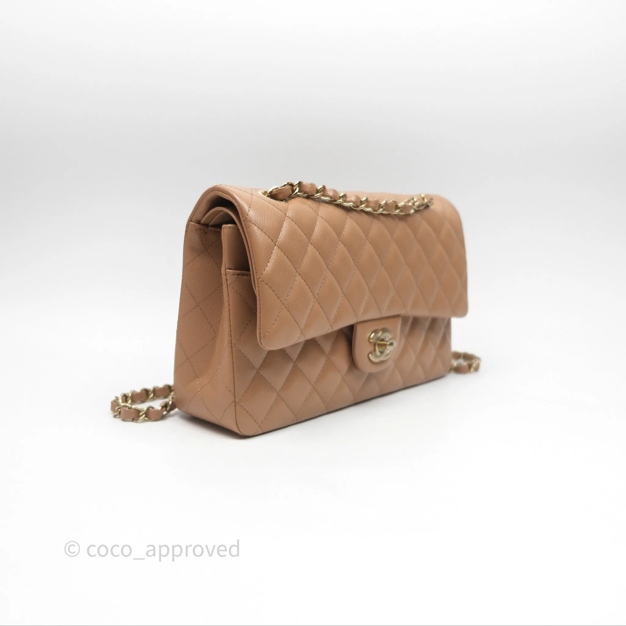 Chanel Classic M/L Medium Flap Dark Beige Caviar Gold Hardware