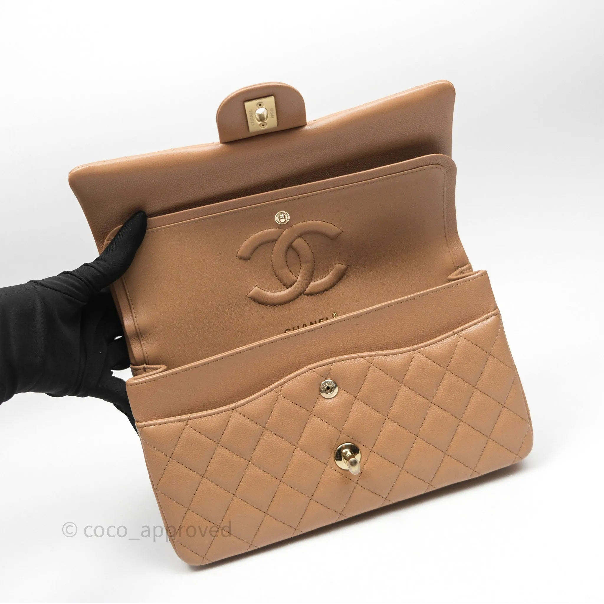 Chanel Classic M/L Medium Flap Dark Beige Caviar Gold Hardware
