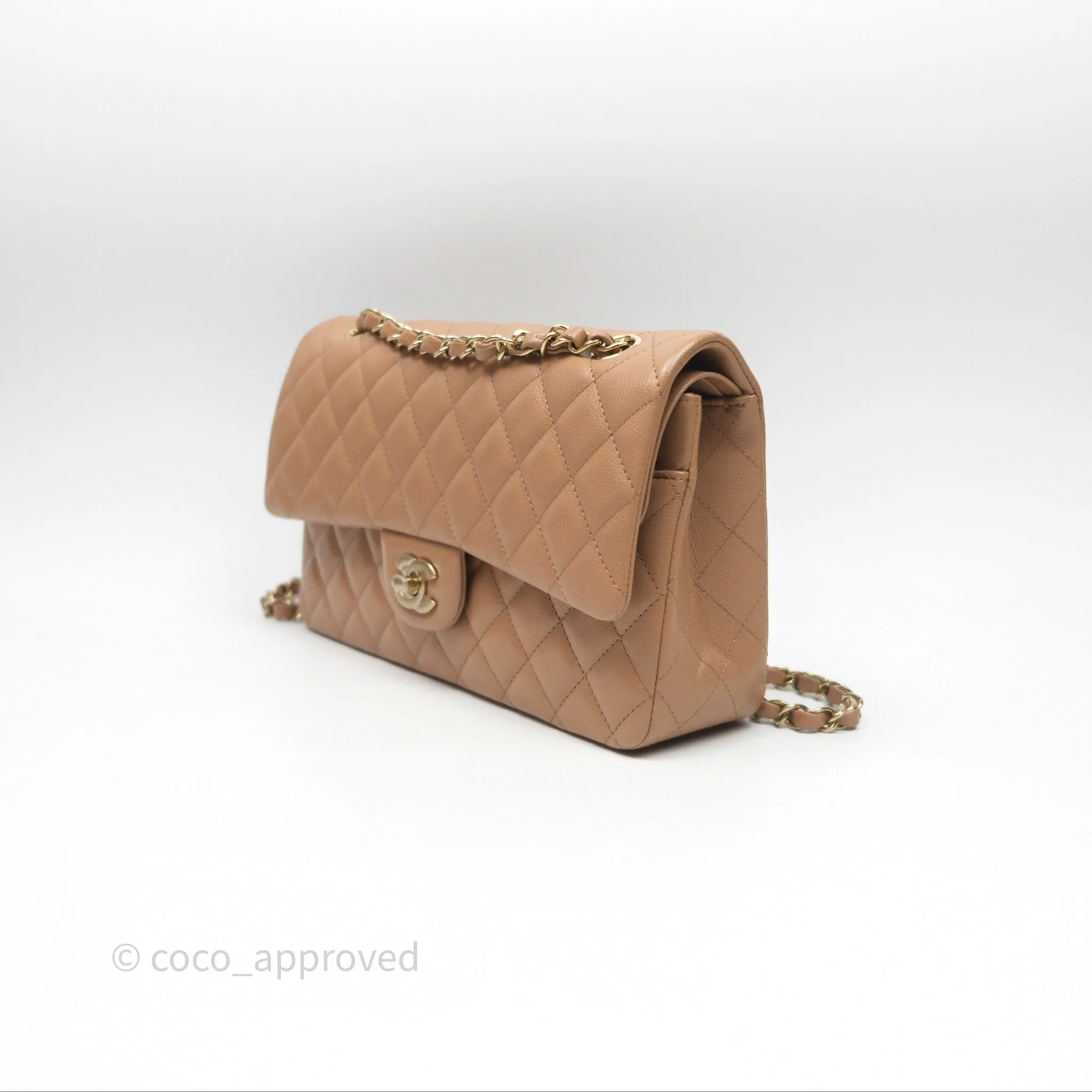Chanel Classic M/L Medium Flap Dark Beige Caviar Gold Hardware