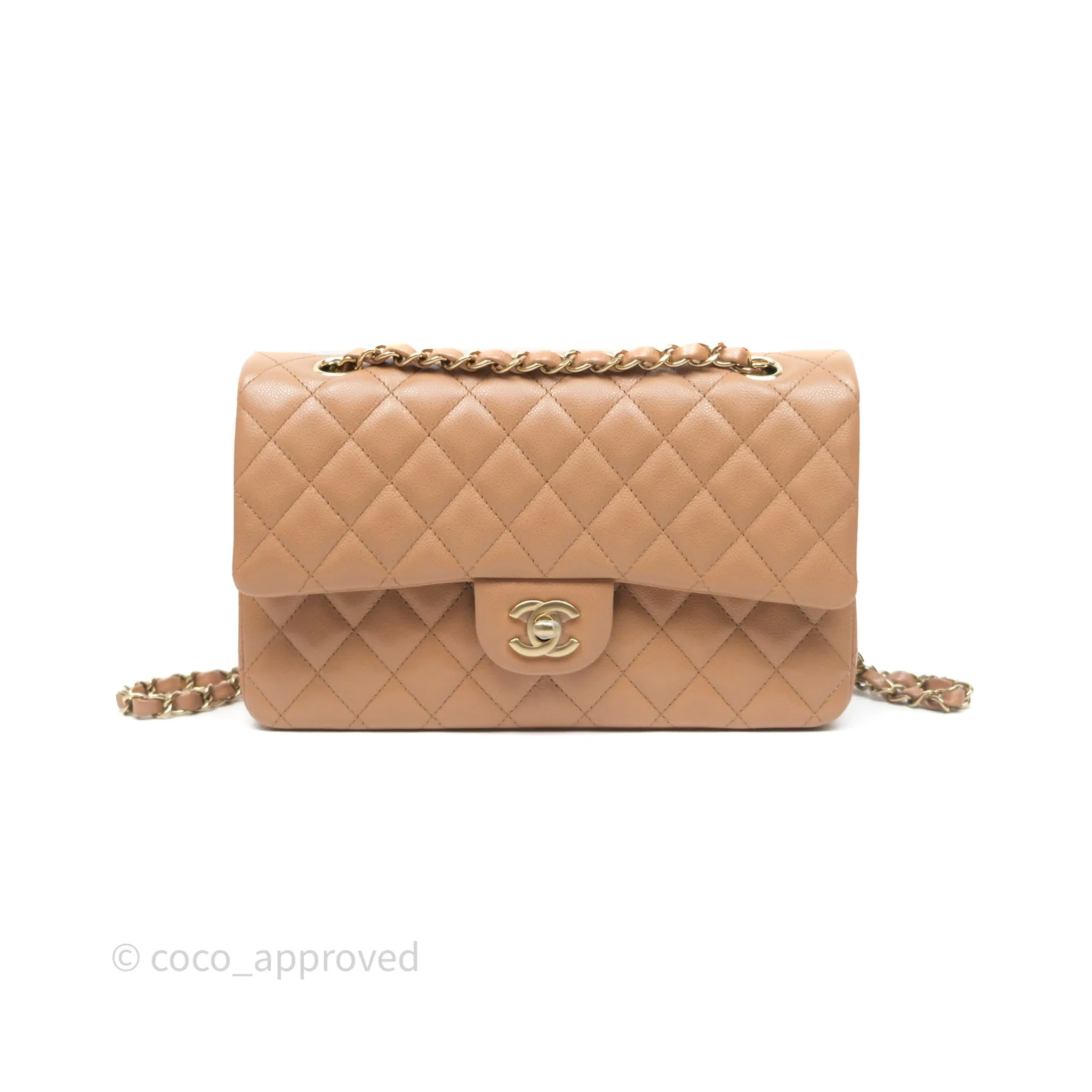 Chanel Classic M/L Medium Flap Dark Beige Caviar Gold Hardware