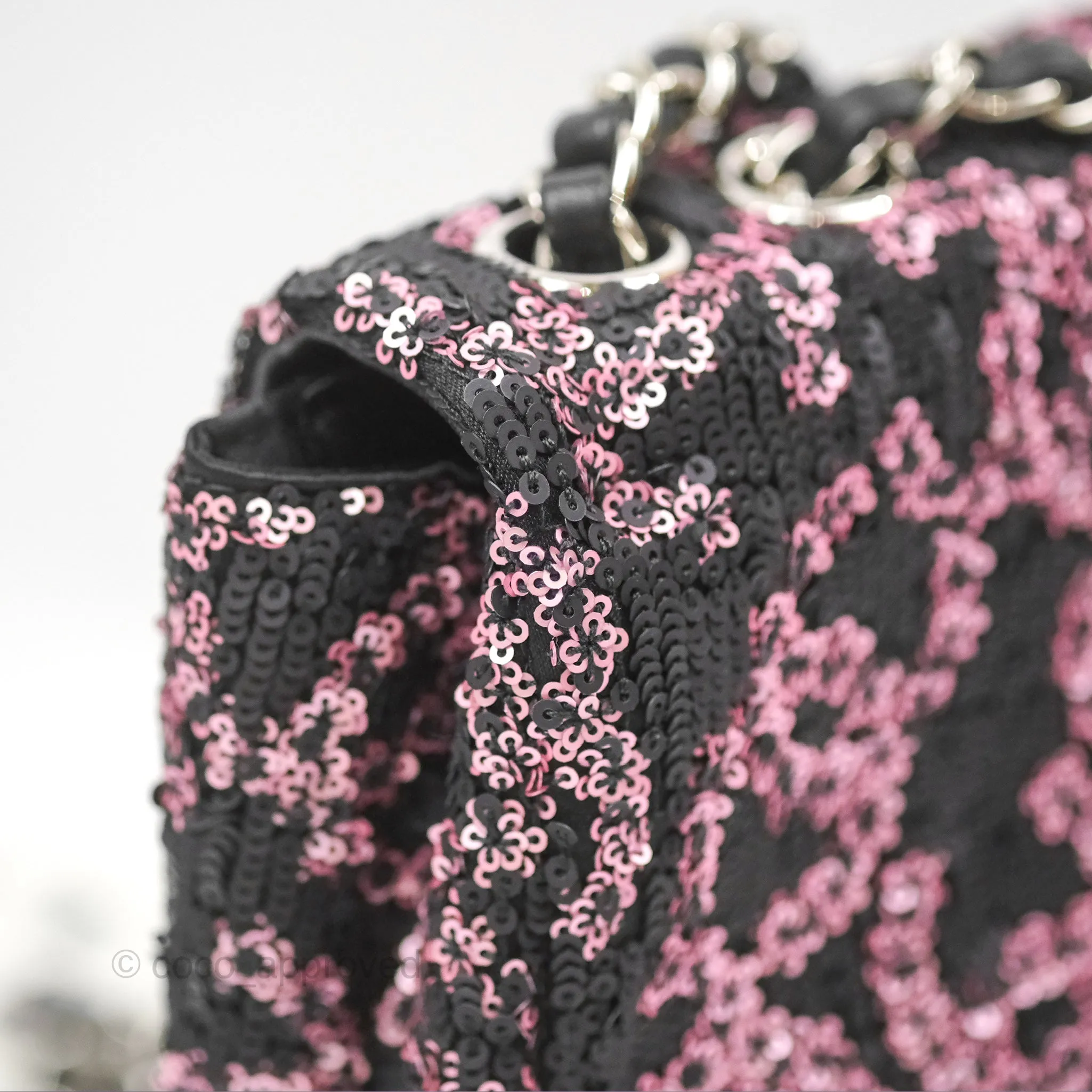Chanel Medium CC Sequins Flap Bag Pink & Black Silver Hardware