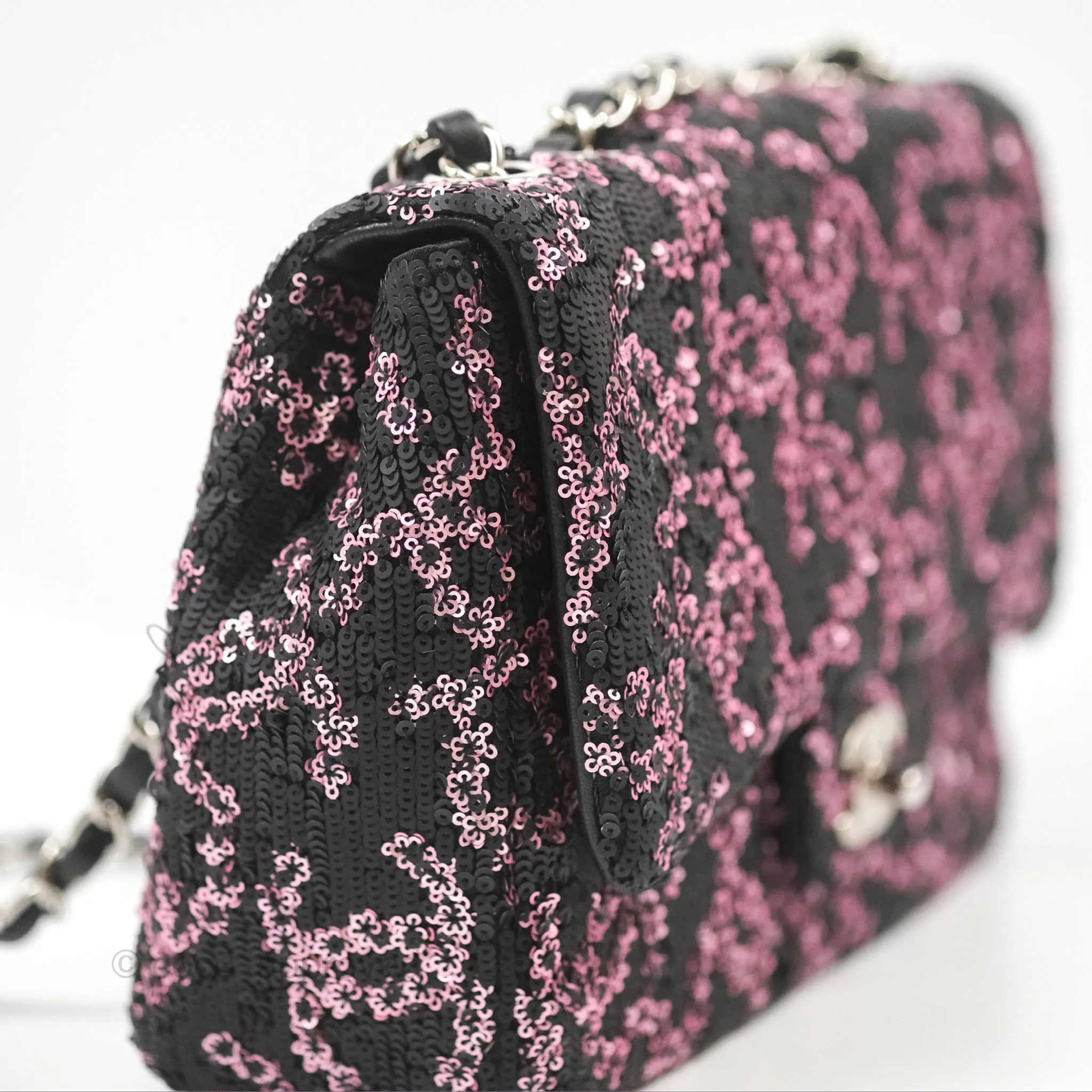 Chanel Medium CC Sequins Flap Bag Pink & Black Silver Hardware