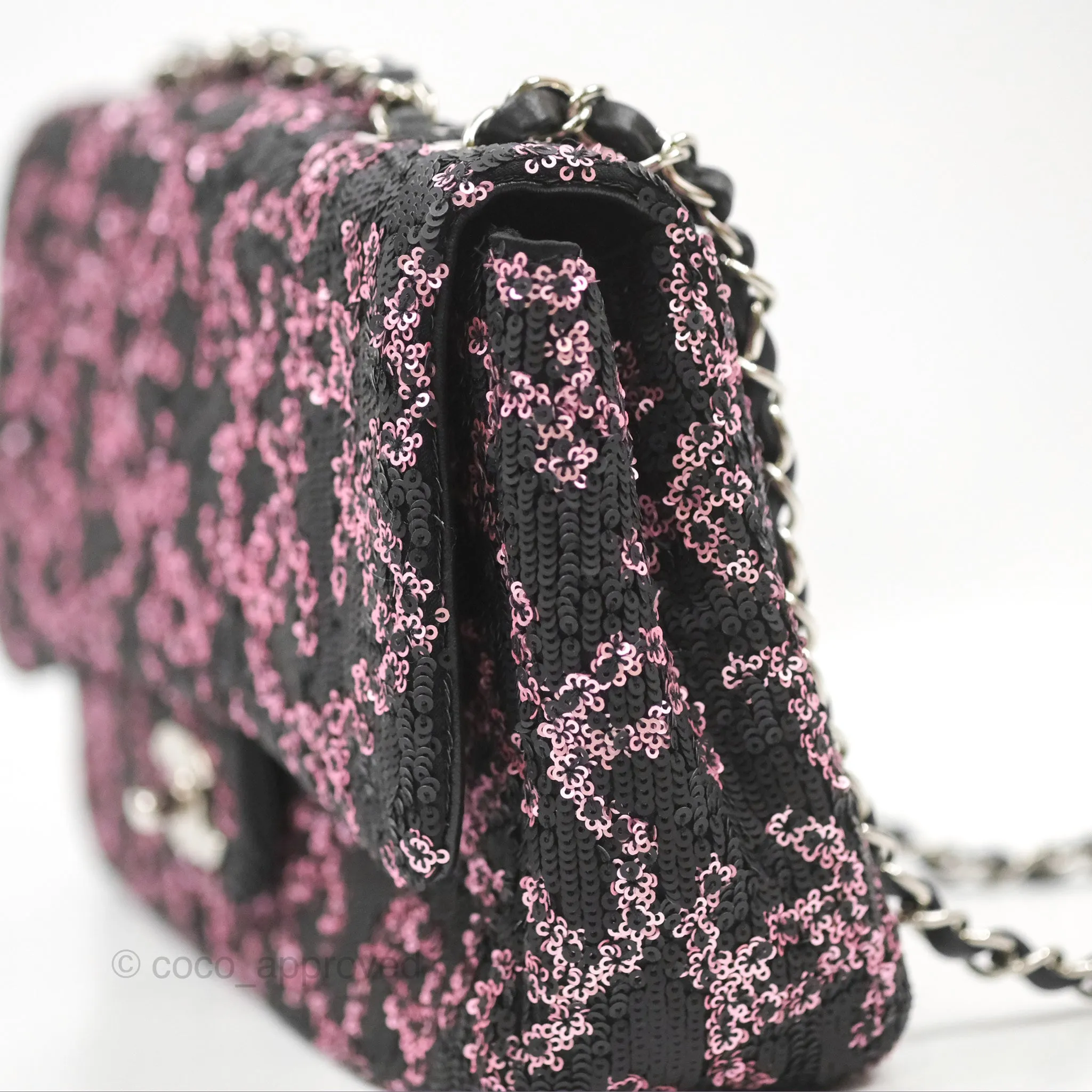 Chanel Medium CC Sequins Flap Bag Pink & Black Silver Hardware