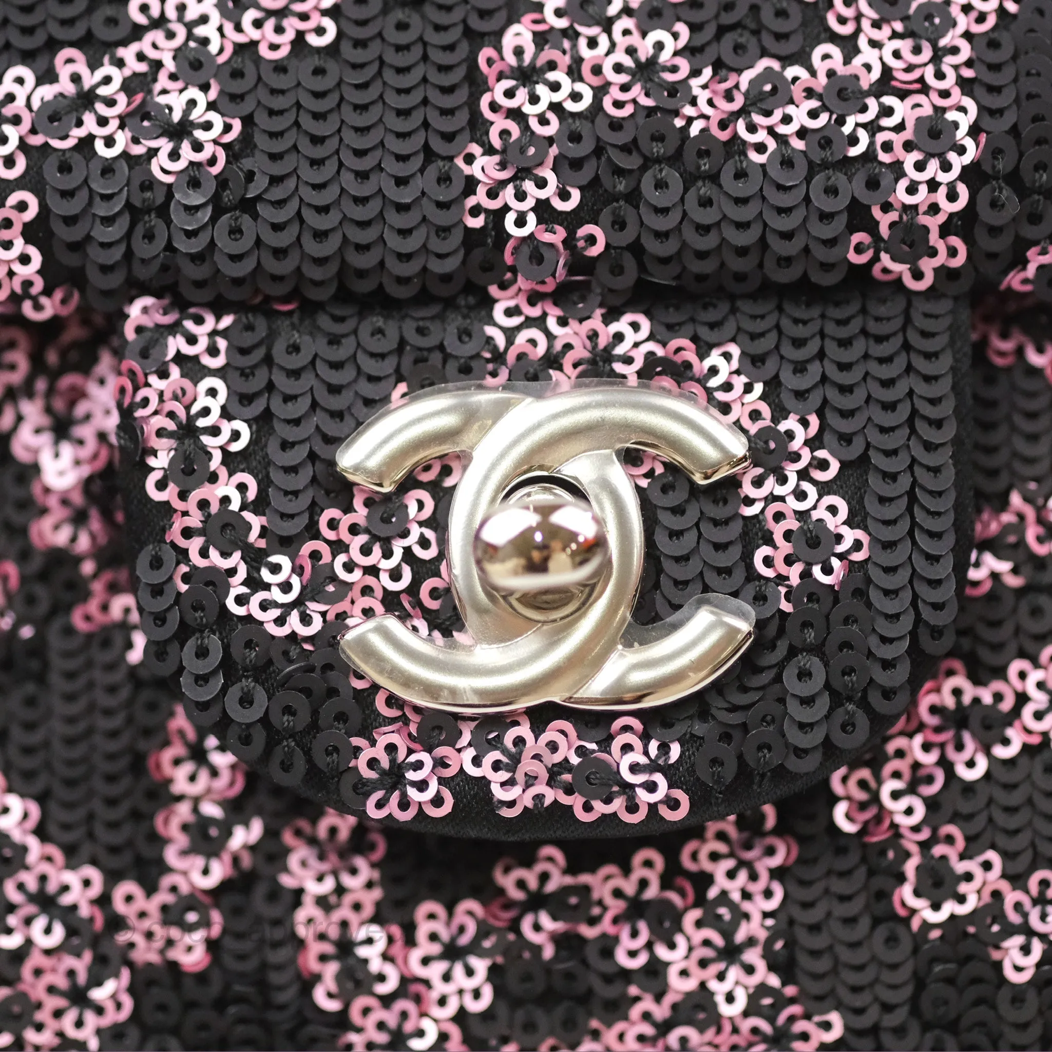 Chanel Medium CC Sequins Flap Bag Pink & Black Silver Hardware