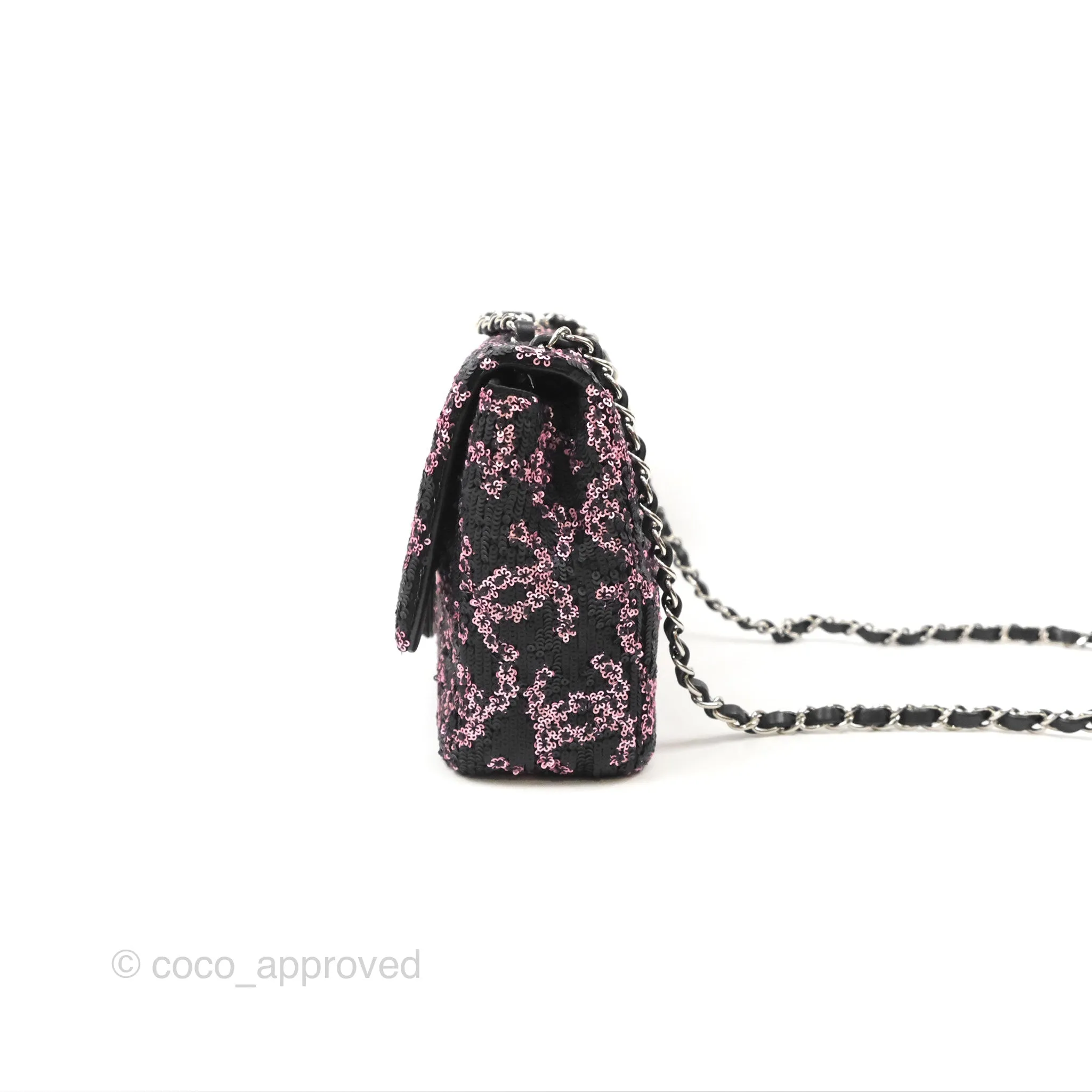 Chanel Medium CC Sequins Flap Bag Pink & Black Silver Hardware