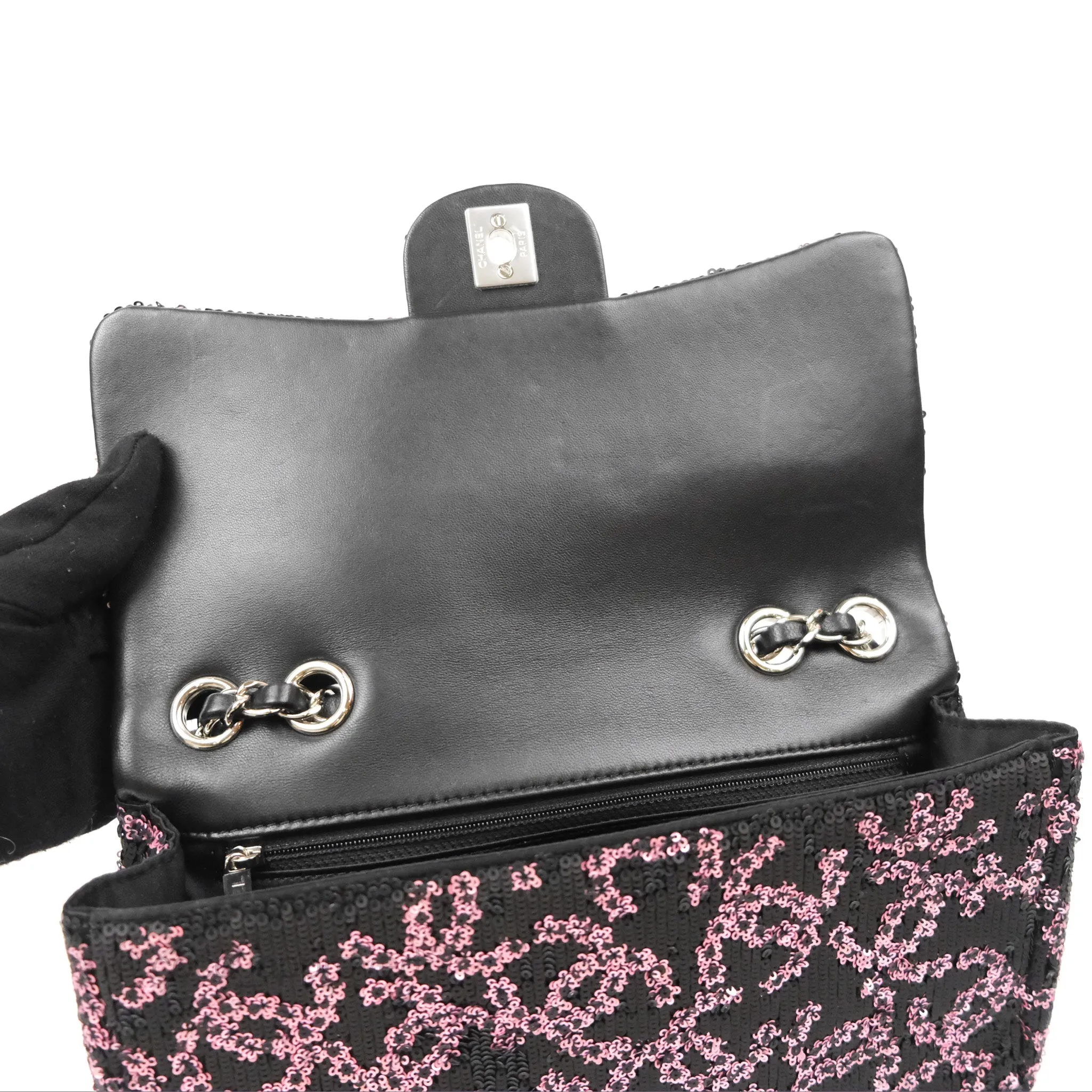 Chanel Medium CC Sequins Flap Bag Pink & Black Silver Hardware