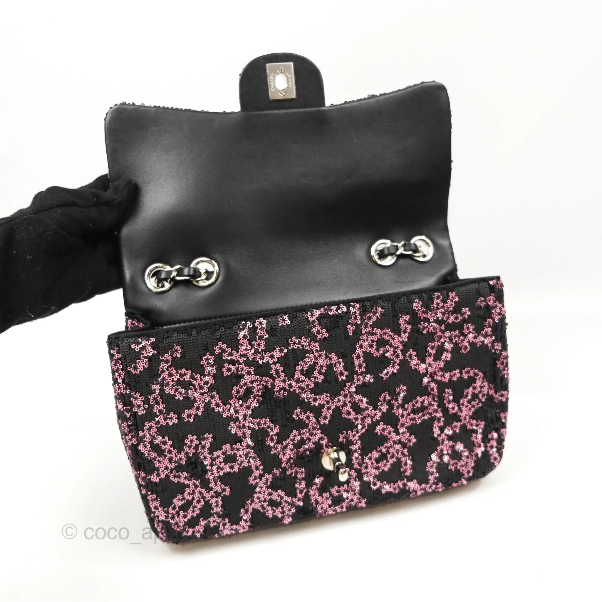 Chanel Medium CC Sequins Flap Bag Pink & Black Silver Hardware