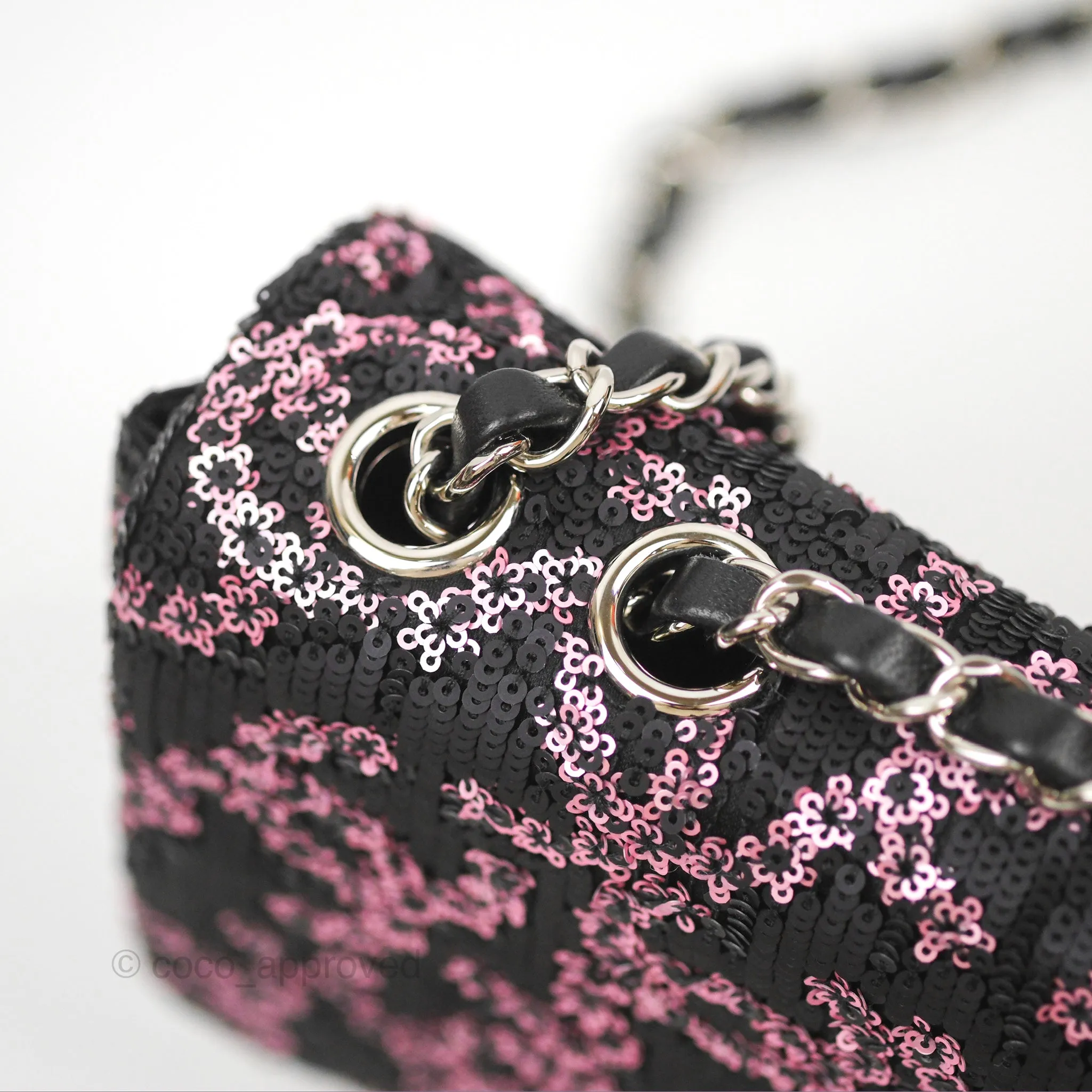 Chanel Medium CC Sequins Flap Bag Pink & Black Silver Hardware