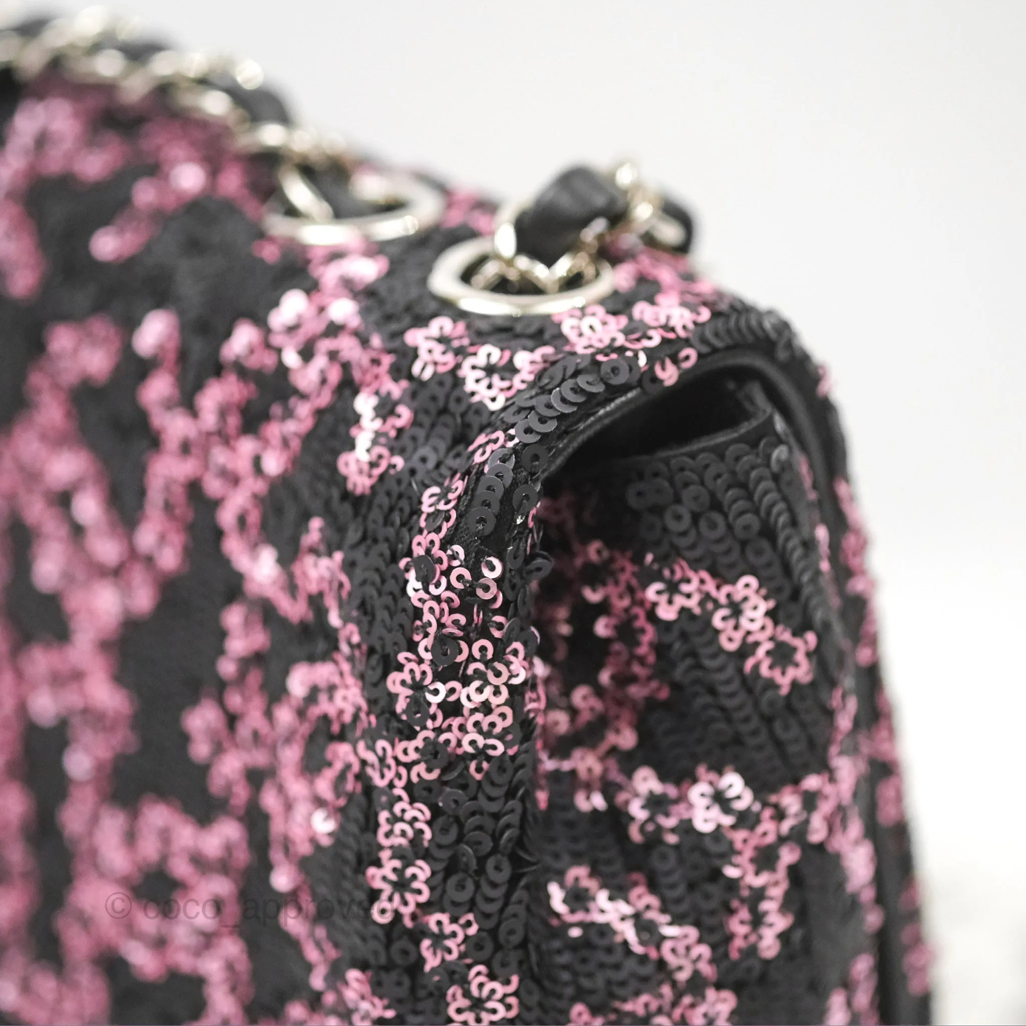 Chanel Medium CC Sequins Flap Bag Pink & Black Silver Hardware
