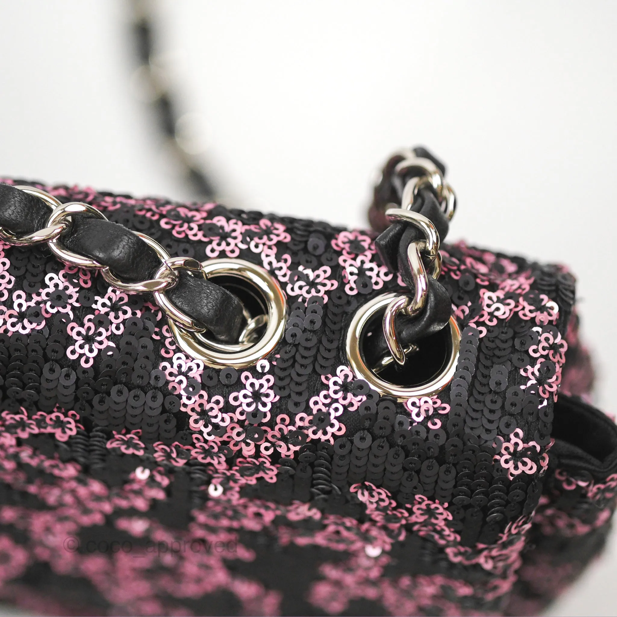 Chanel Medium CC Sequins Flap Bag Pink & Black Silver Hardware