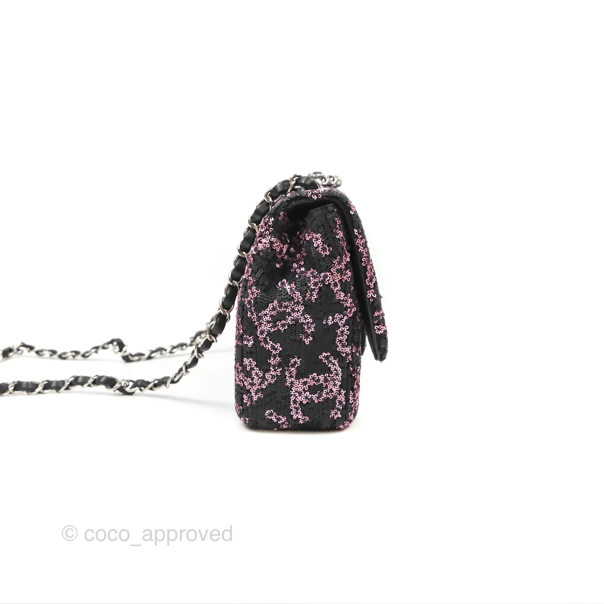 Chanel Medium CC Sequins Flap Bag Pink & Black Silver Hardware