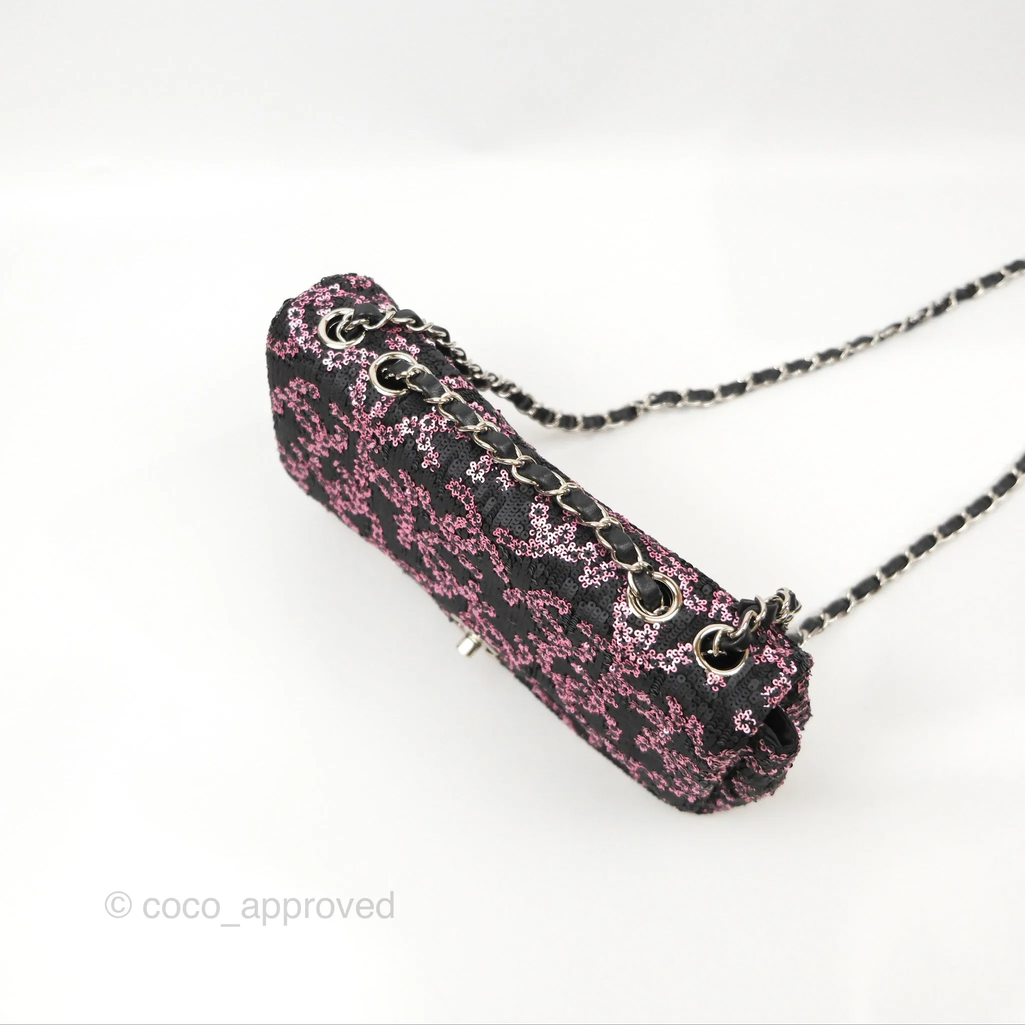 Chanel Medium CC Sequins Flap Bag Pink & Black Silver Hardware