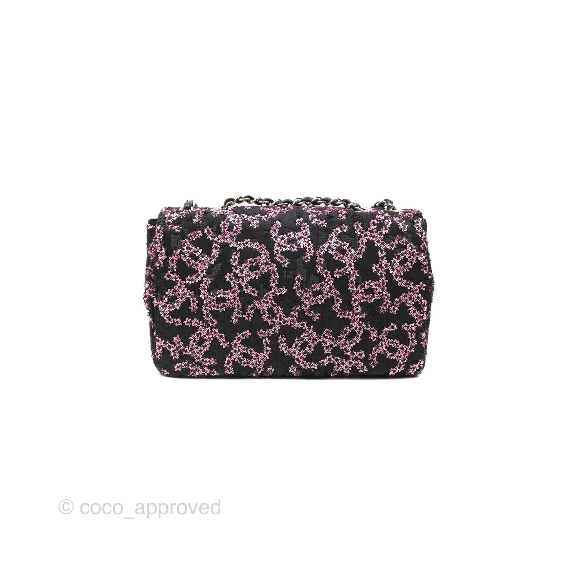 Chanel Medium CC Sequins Flap Bag Pink & Black Silver Hardware