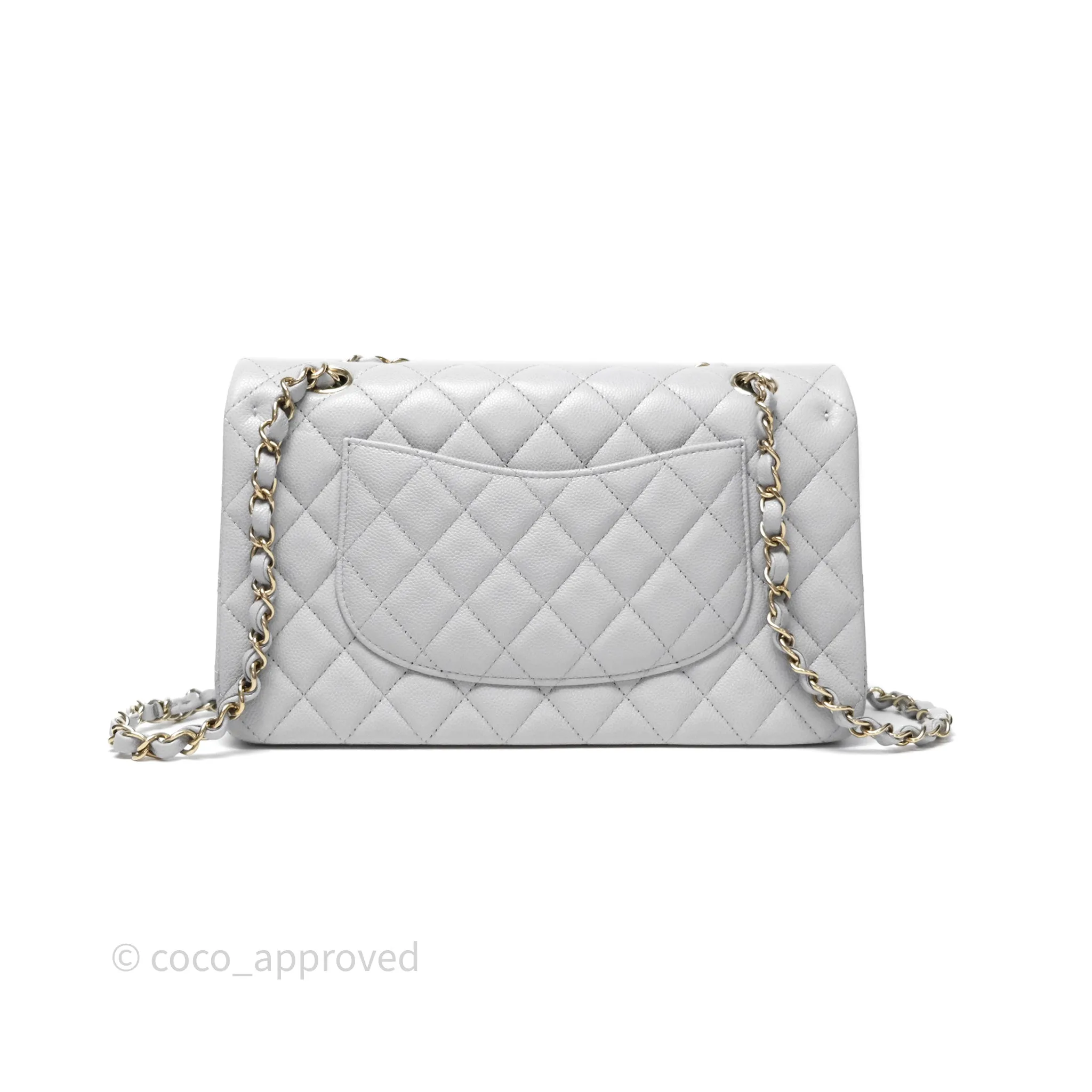 Chanel M/L Medium Classic Flap Quilted Grey Caviar Gold Hardware