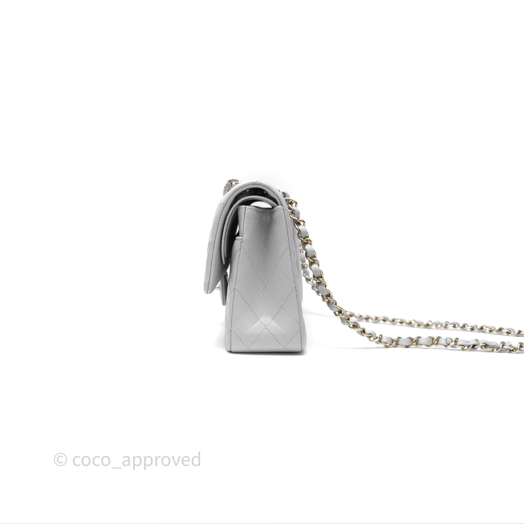 Chanel M/L Medium Classic Flap Quilted Grey Caviar Gold Hardware