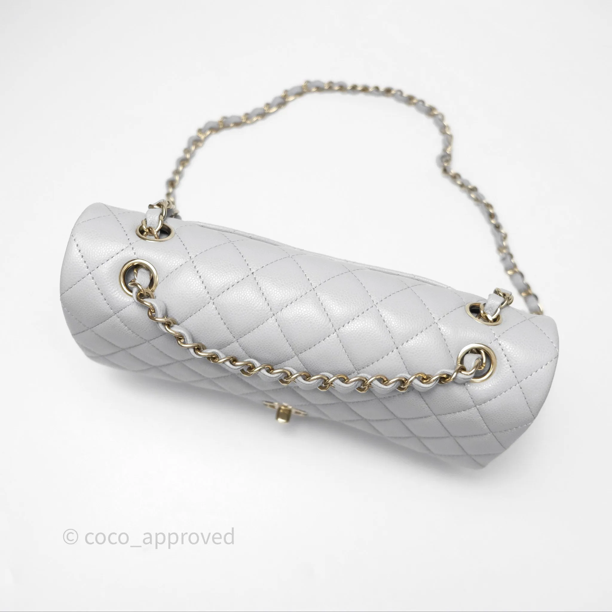 Chanel M/L Medium Classic Flap Quilted Grey Caviar Gold Hardware