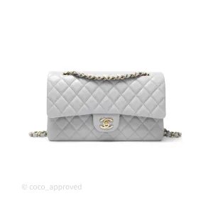 Chanel M/L Medium Classic Flap Quilted Grey Caviar Gold Hardware