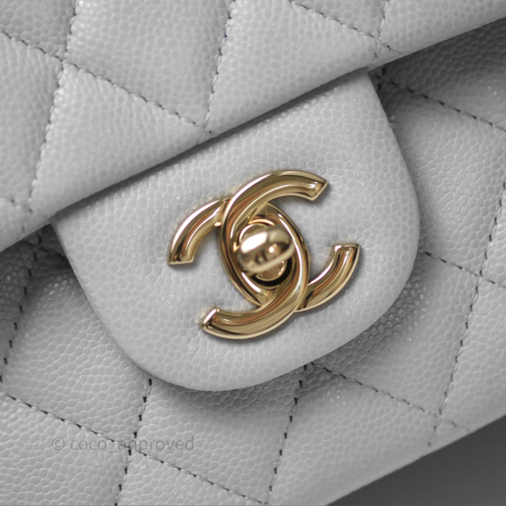 Chanel M/L Medium Classic Flap Quilted Grey Caviar Gold Hardware