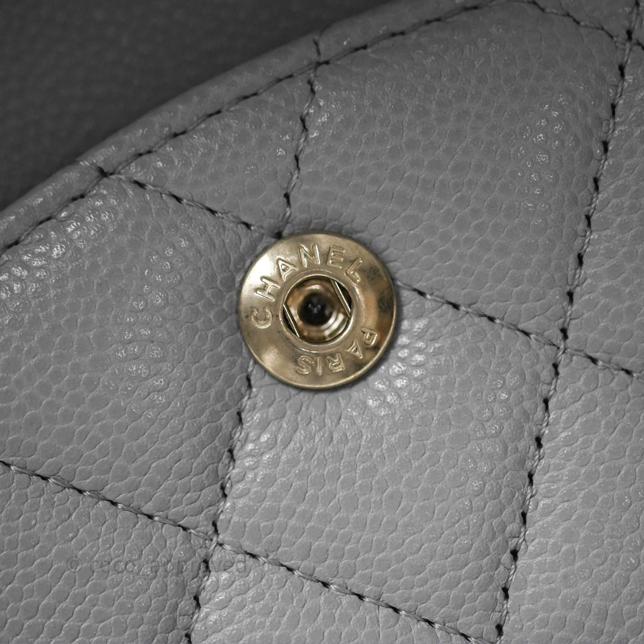 Chanel M/L Medium Classic Flap Quilted Grey Caviar Gold Hardware