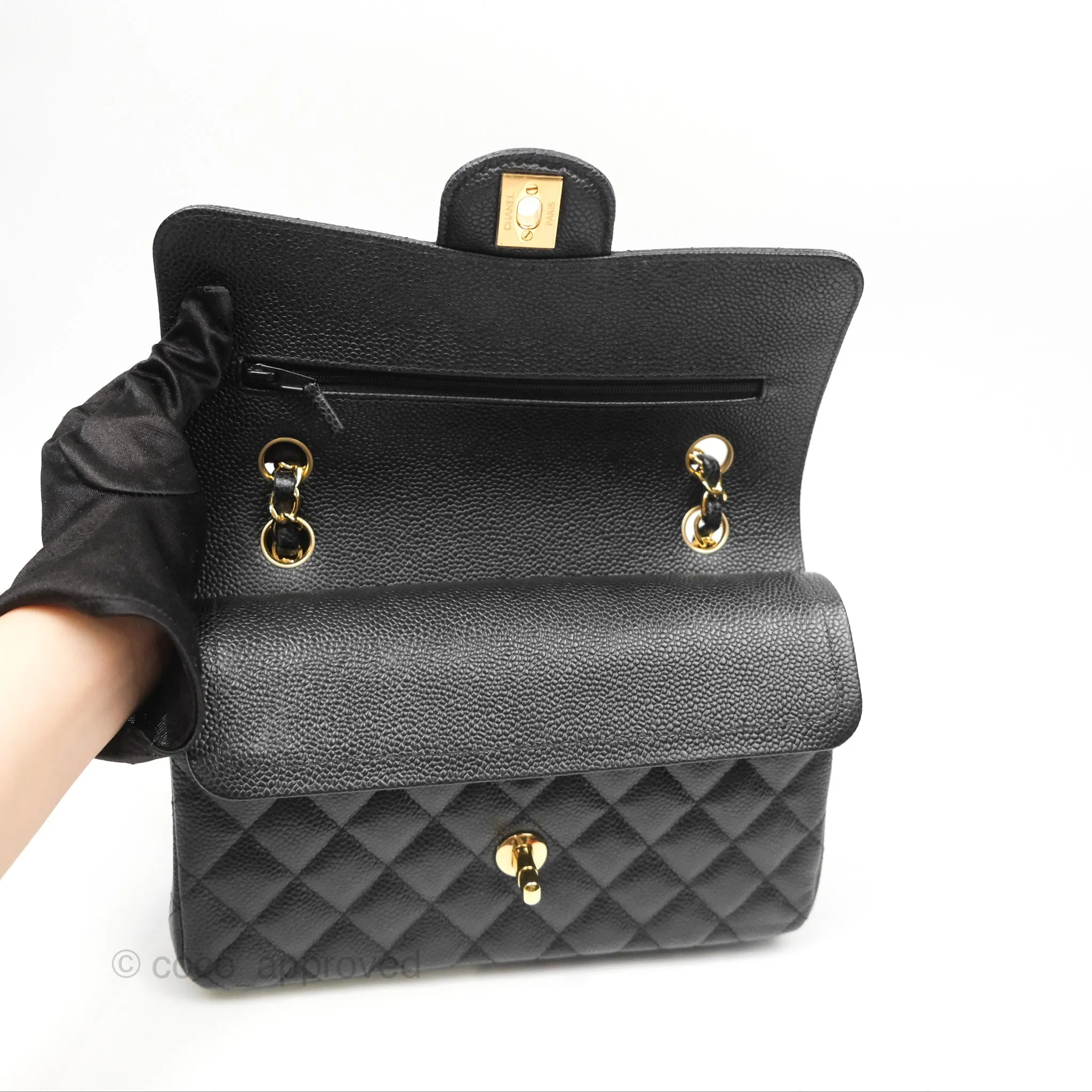 Chanel Small Classic Flap Quilted Black Caviar Gold Hardware