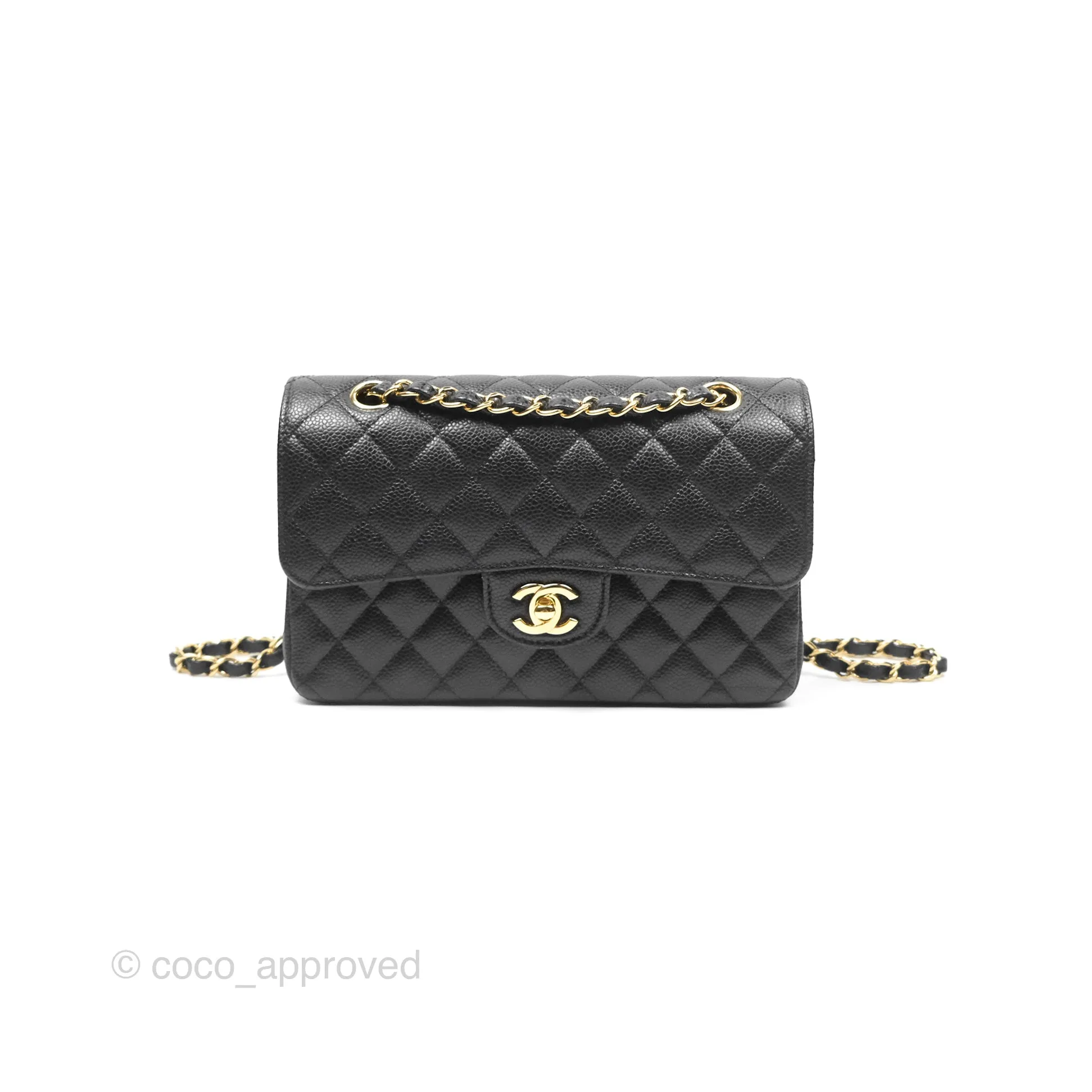 Chanel Small Classic Flap Quilted Black Caviar Gold Hardware