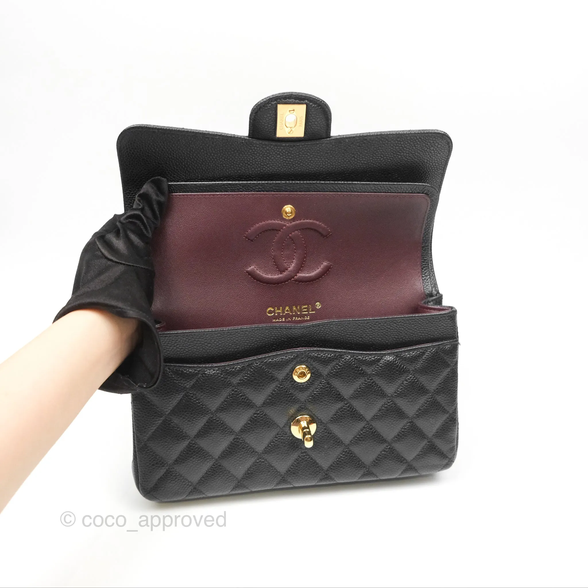 Chanel Small Classic Flap Quilted Black Caviar Gold Hardware