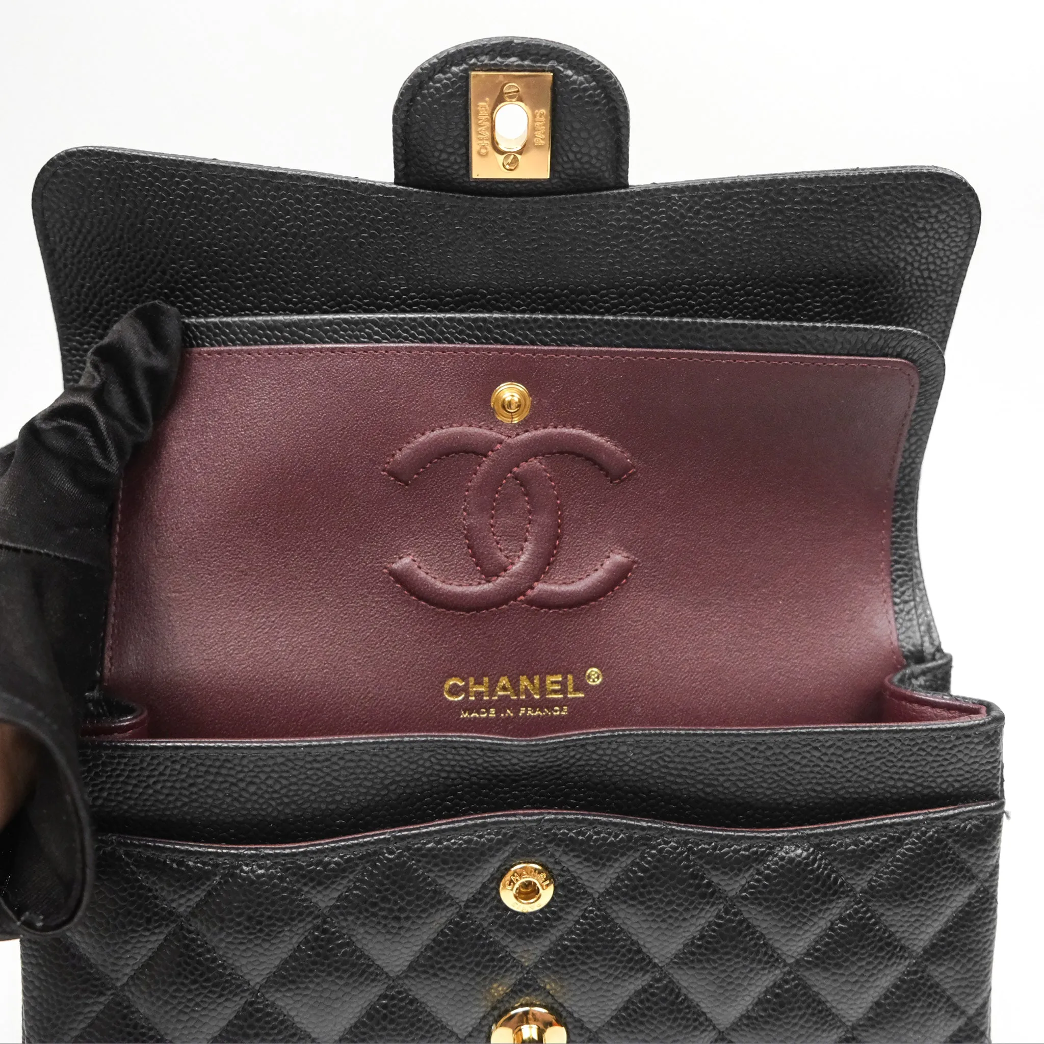 Chanel Small Classic Flap Quilted Black Caviar Gold Hardware