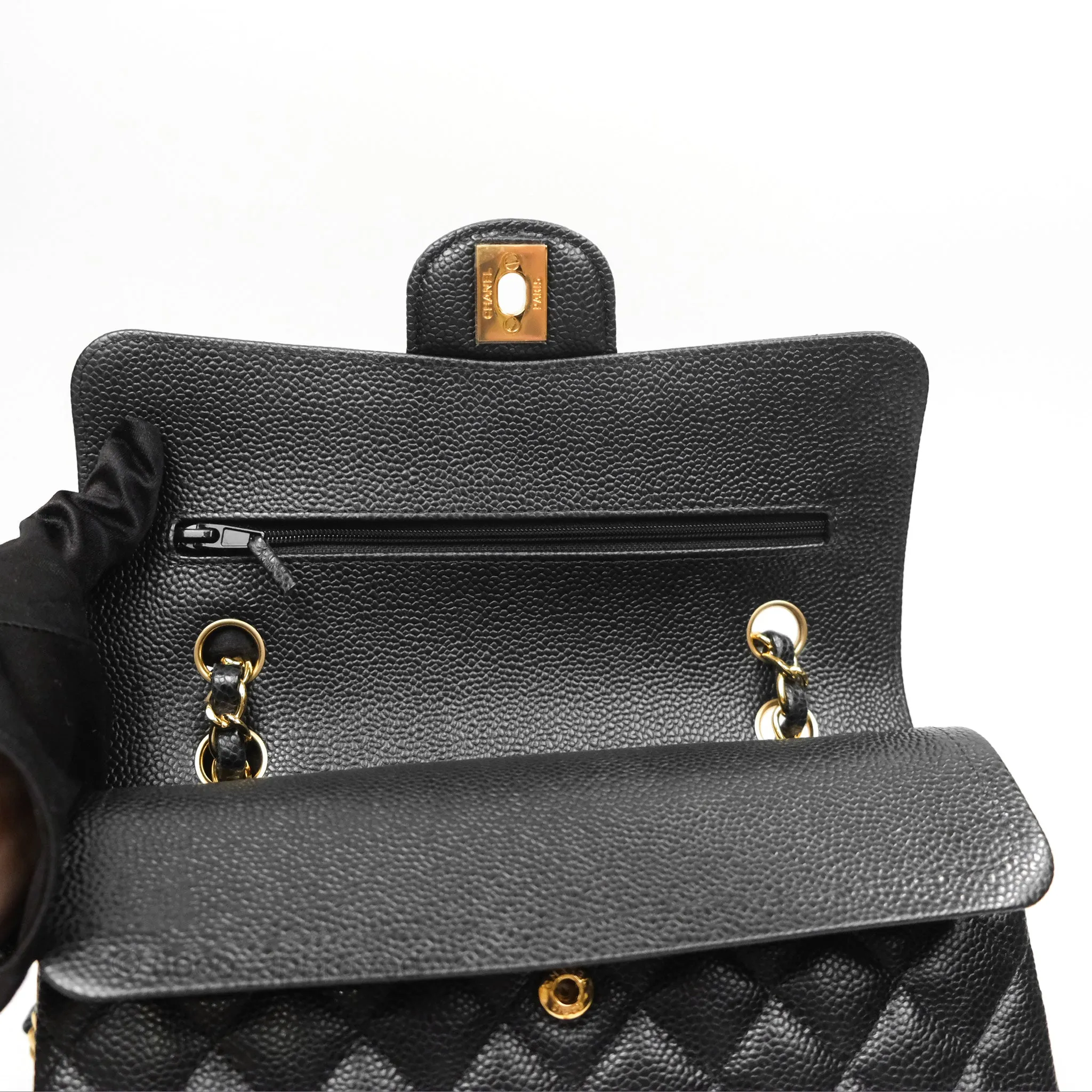 Chanel Small Classic Flap Quilted Black Caviar Gold Hardware