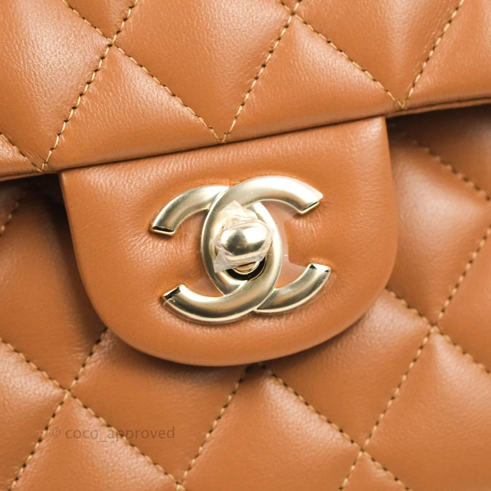 Chanel Small Classic Quilted Flap Dark Beige Caramel Lambskin Gold Hardware 22S